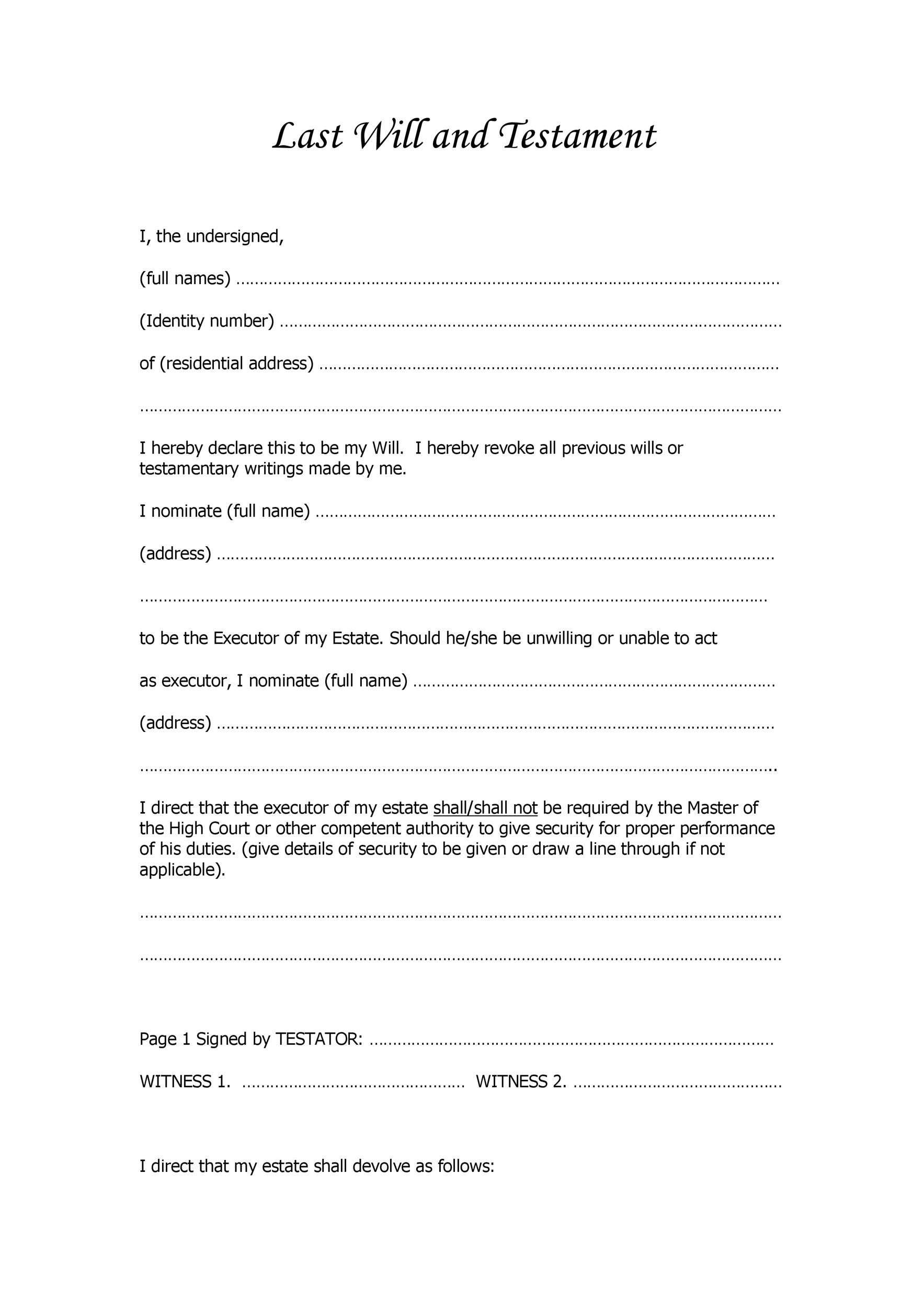 free printable will forms pdf