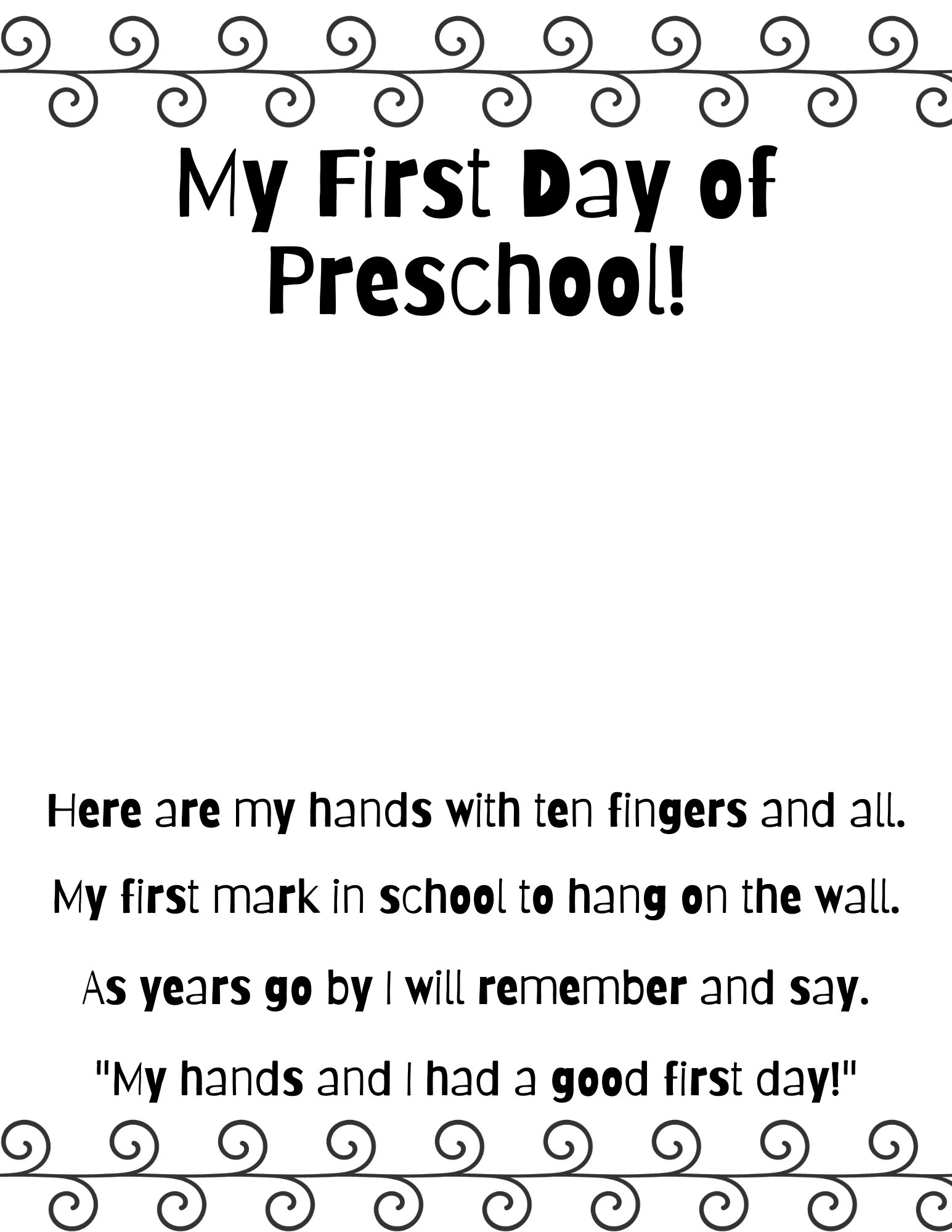 first day of preschool printable