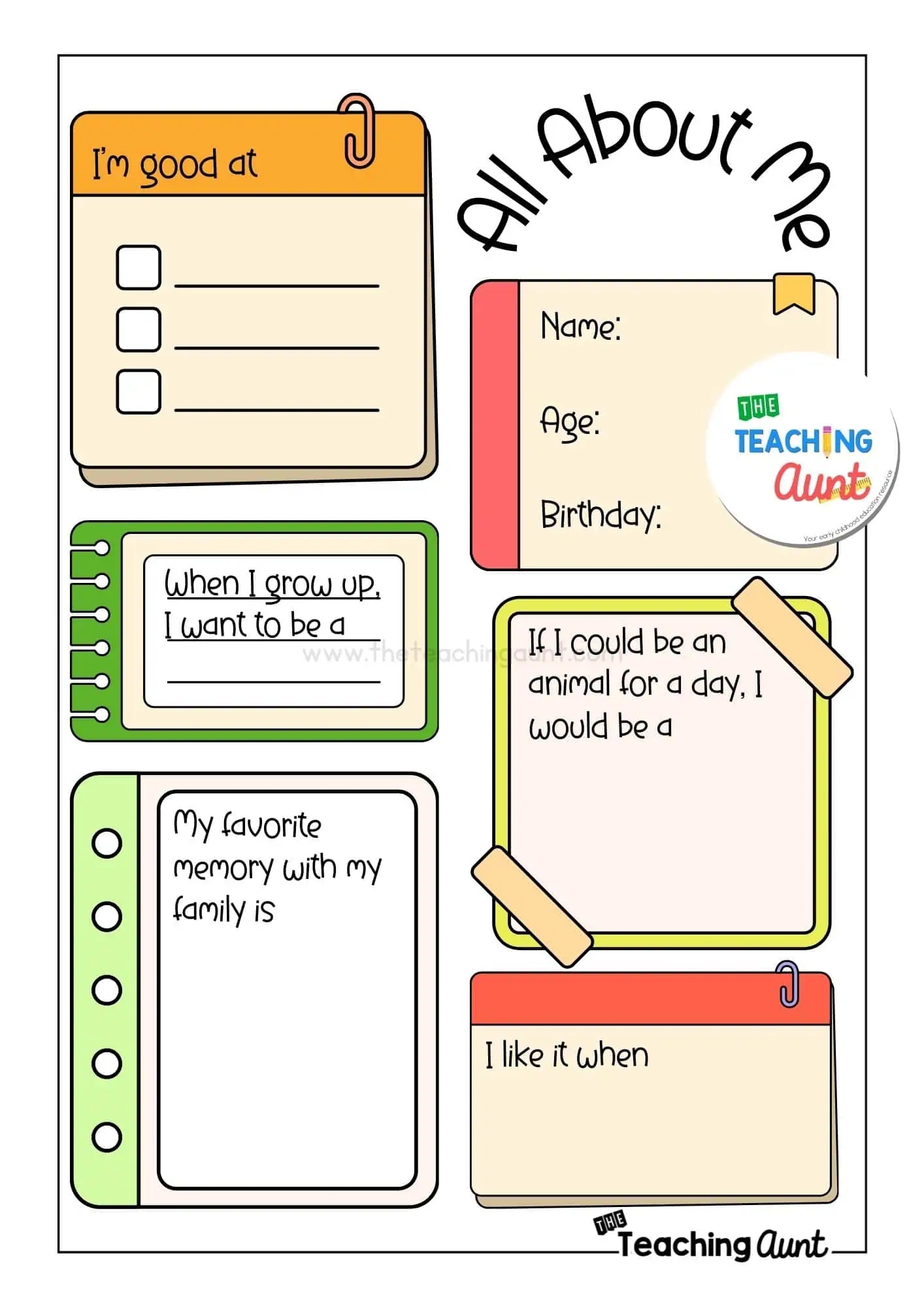 all about me preschool printables
