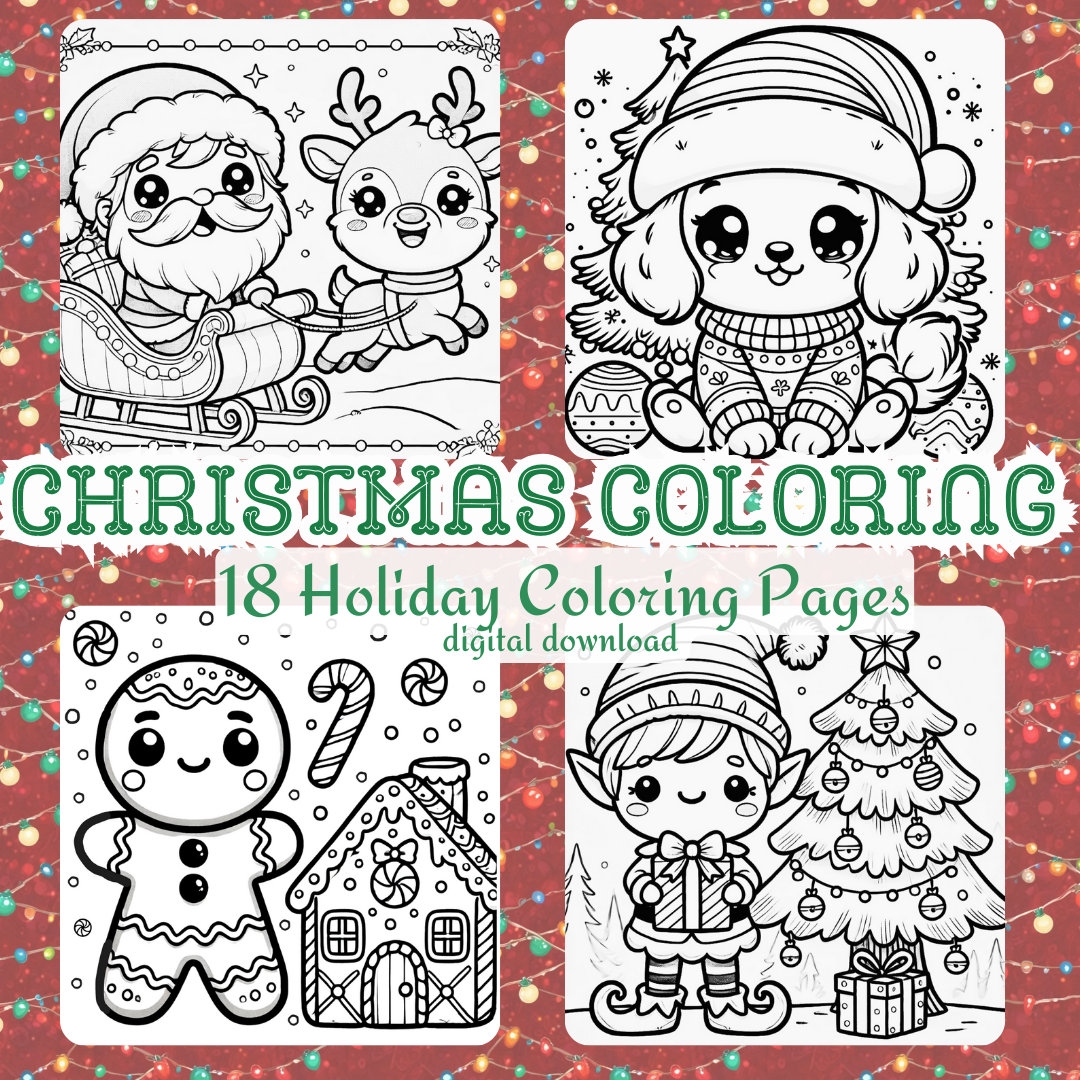 Christmas Coloring Pages For Kids 18 Printable Holiday Coloring Book Cute Christmas Activity Digital Download Etsy