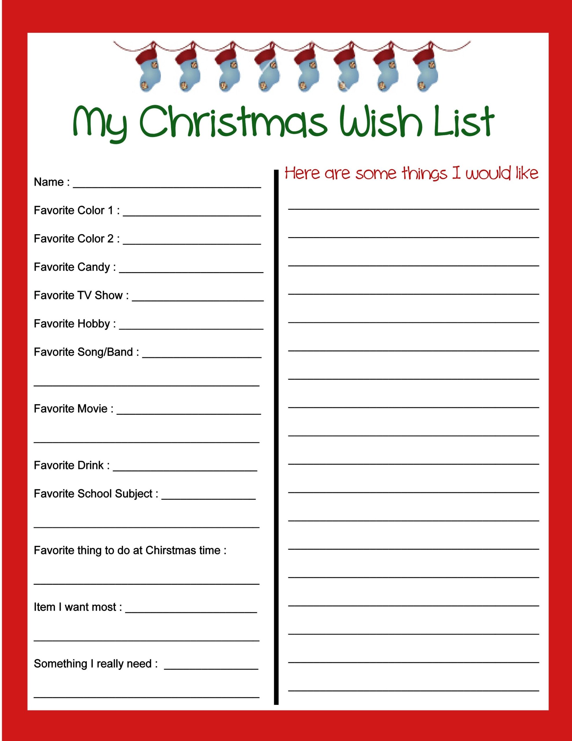 free printable christmas wish list free printable christmas wish list