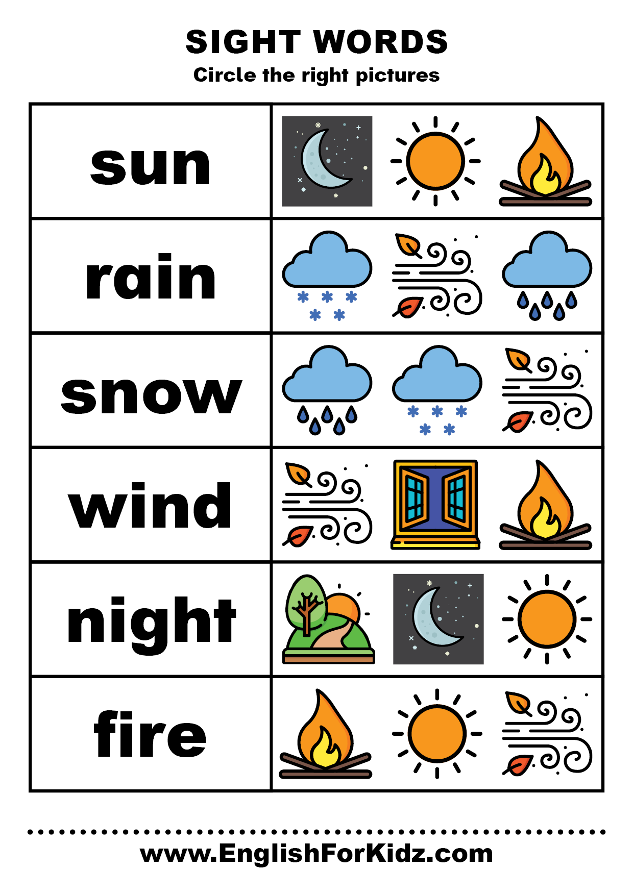 preschool sight words printable