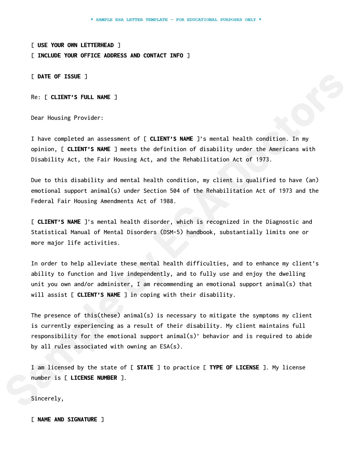 printable free emotional support animal letter pdf