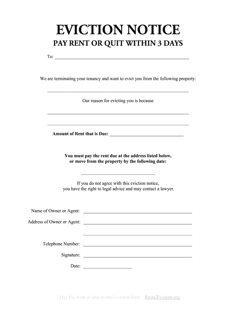 Eviction Notices For Non Payment Of Rent Fill Online Printable Fillable Blank PdfFiller