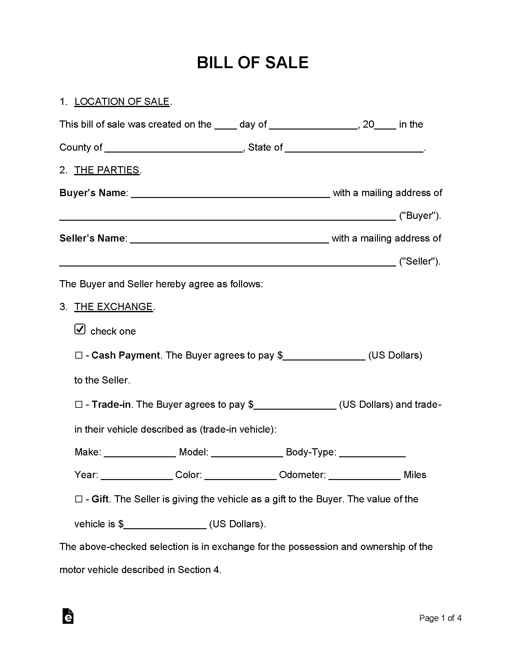 free printable auto bill of sale