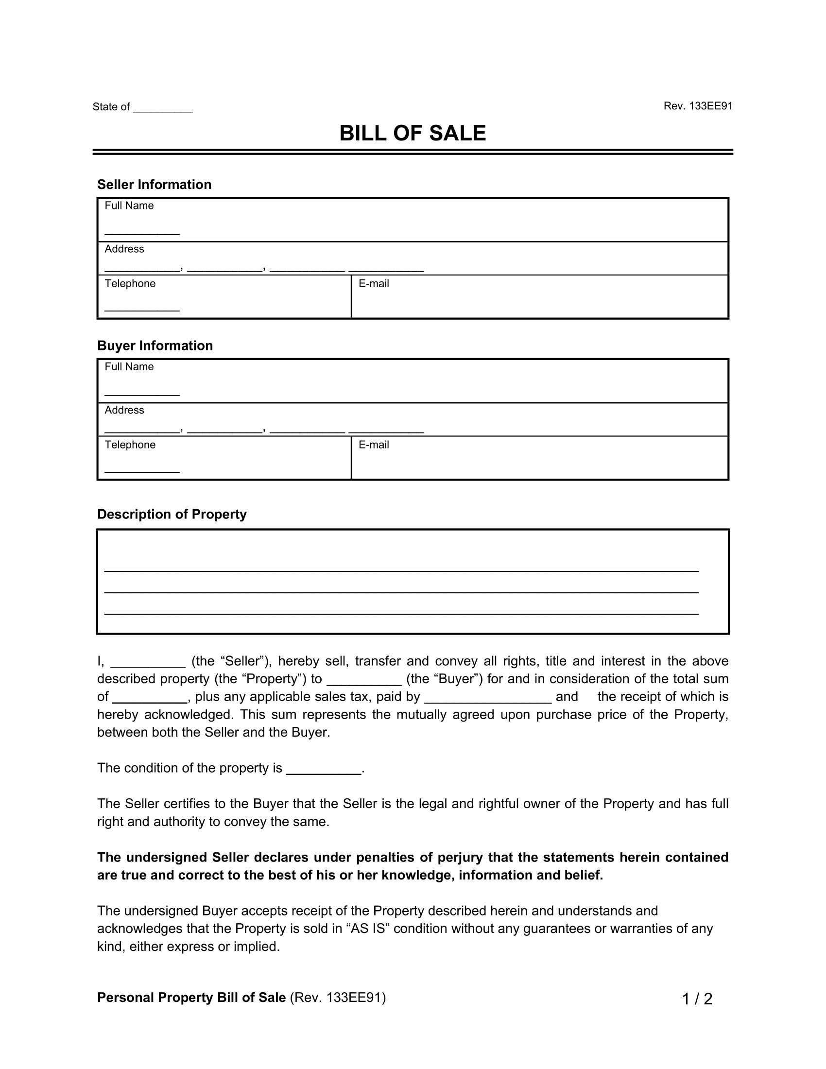 bill of sale for car free printable