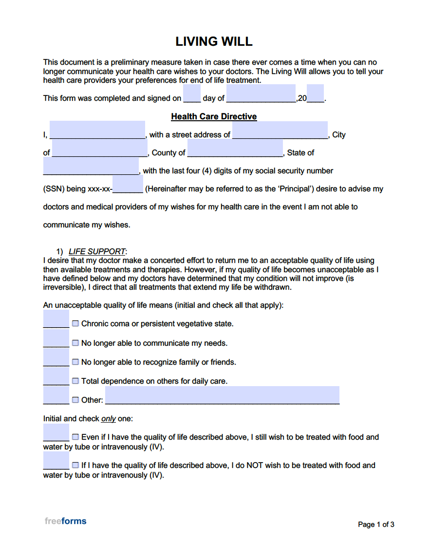 free will forms printable
