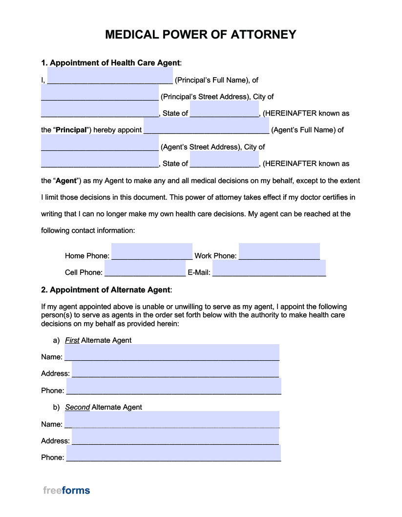 free printable power attorney form