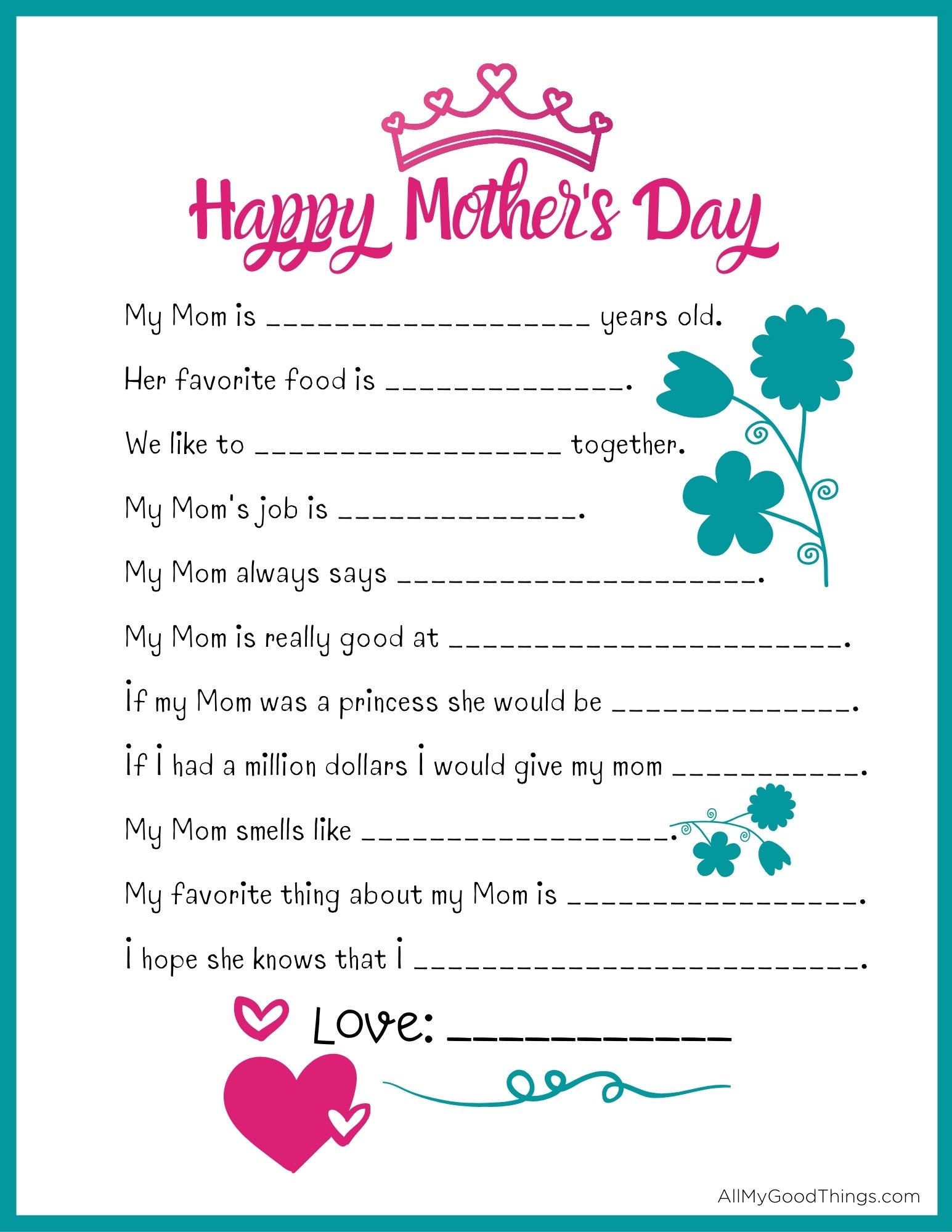 mothers day printables free