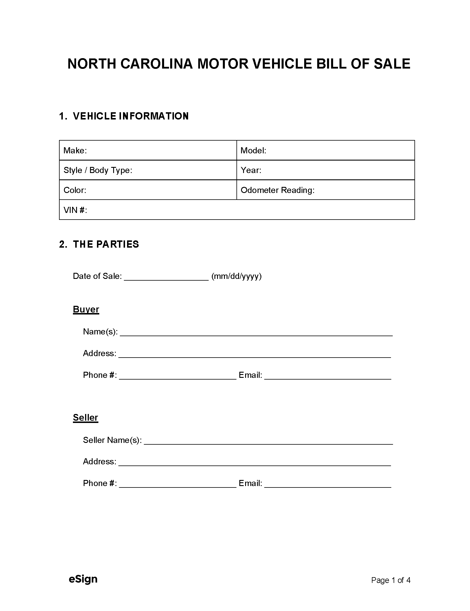 free printable vehicle bill of sale