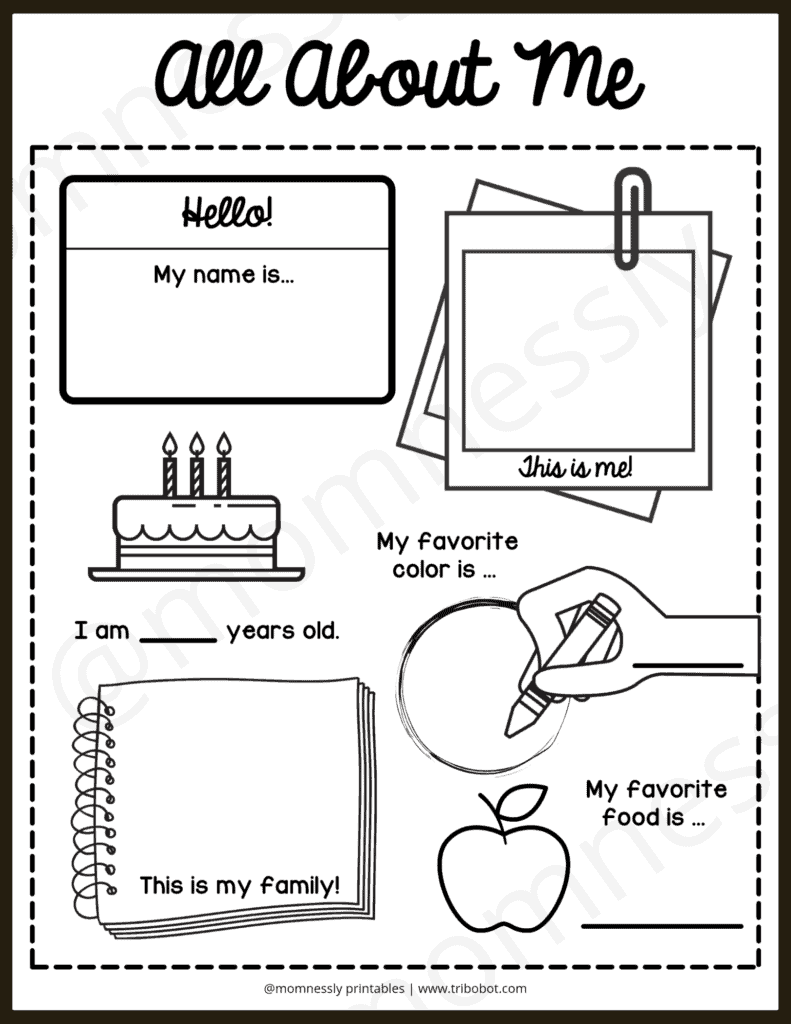 all about me free printable