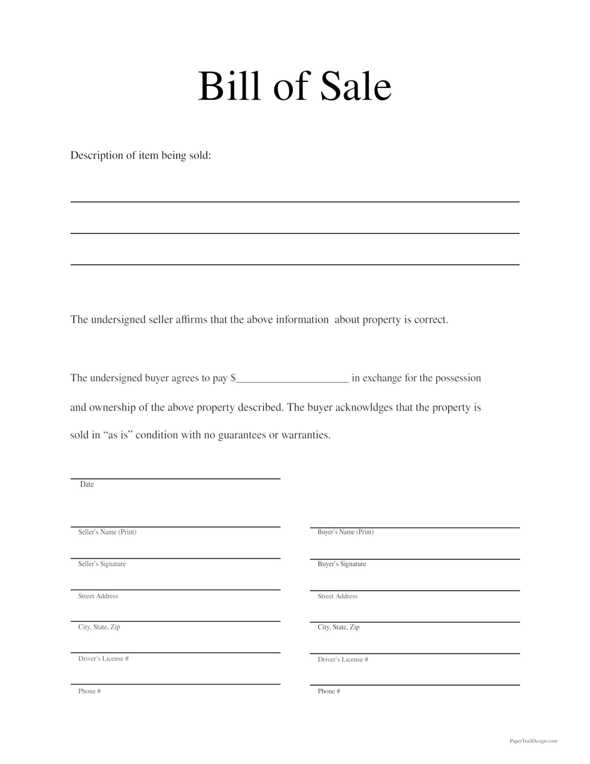 printable bill of sale free