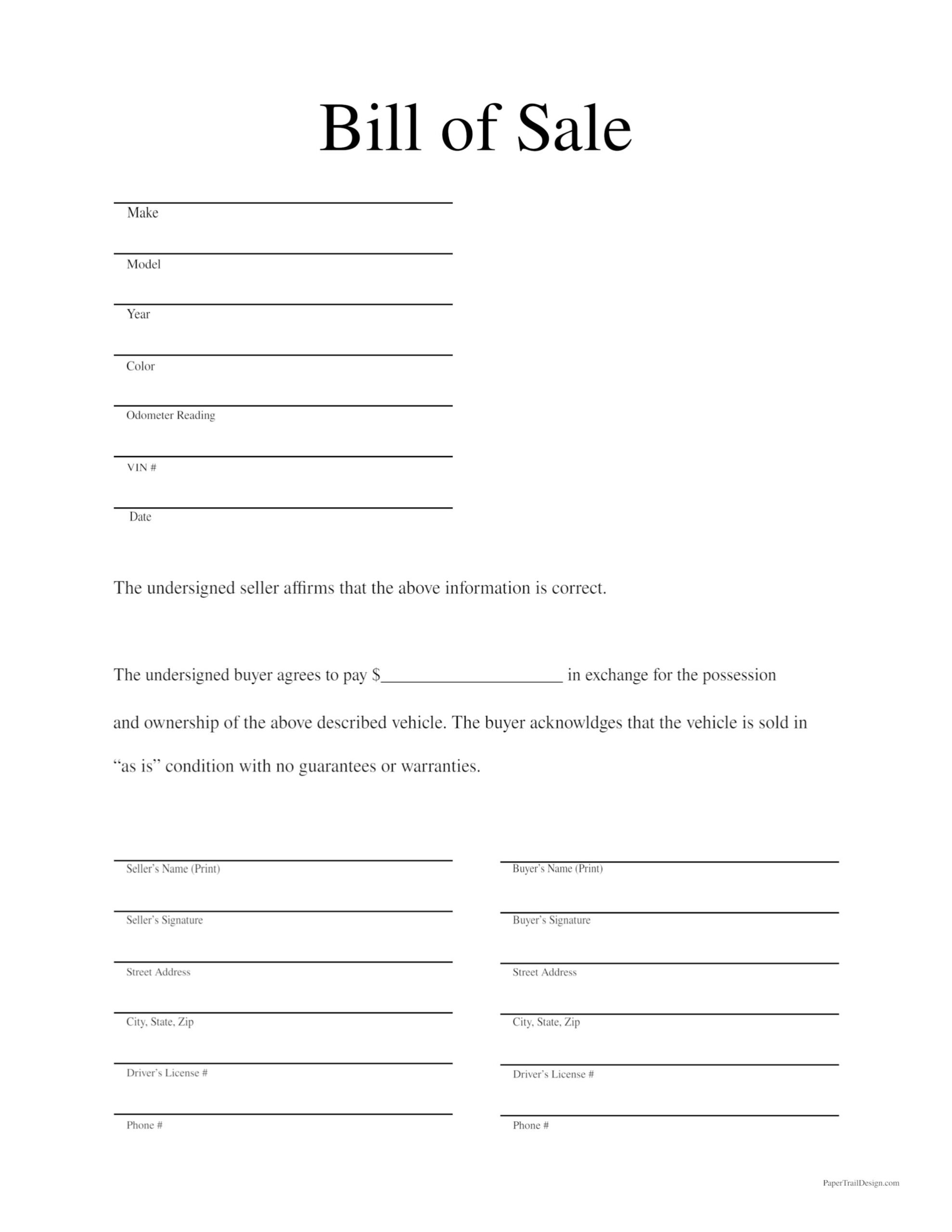 free printable bill of sales