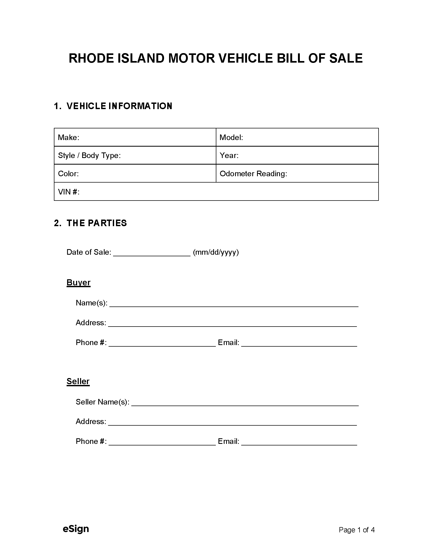 free car bill of sale printable