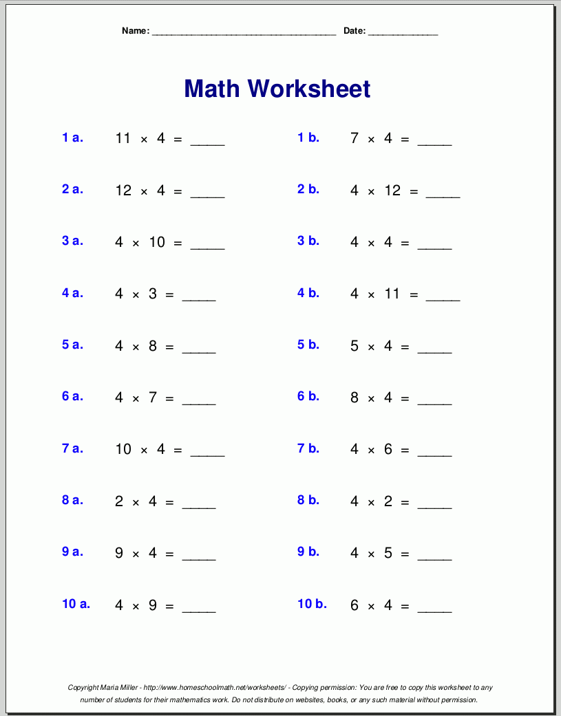 free printable multiplication worksheets