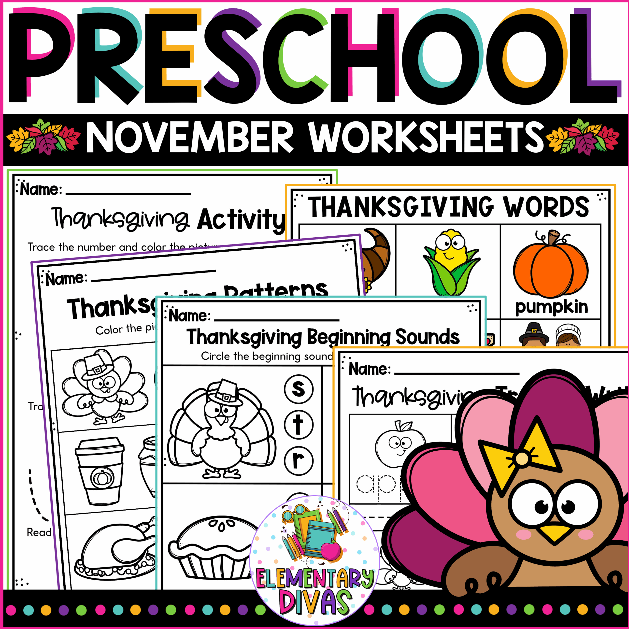 pre k thanksgiving printables preschool