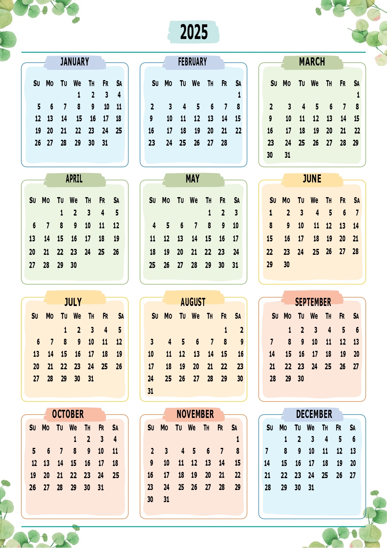 free calendars 2025 printable