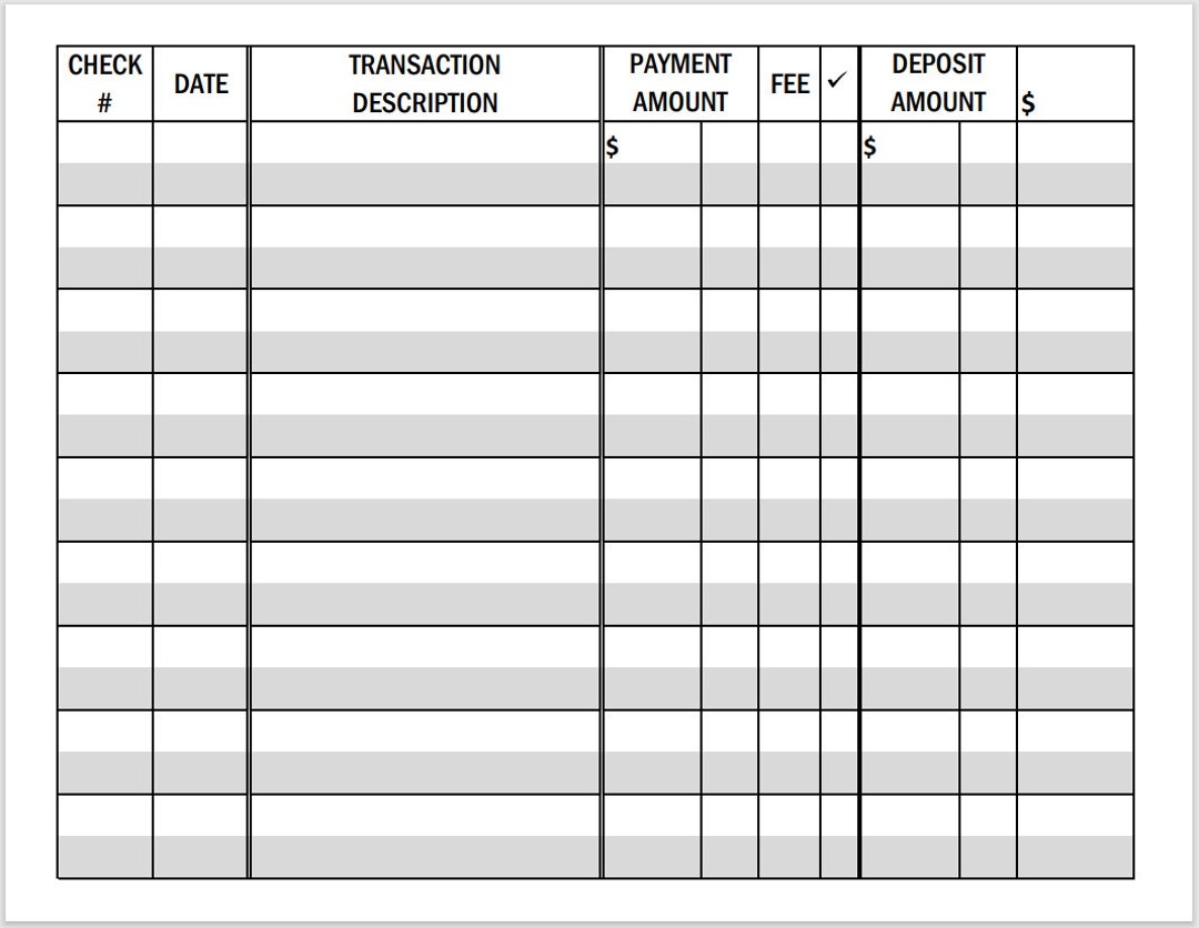 Printable Large Print Checkbook Register Landscape Format PDF File Etsy