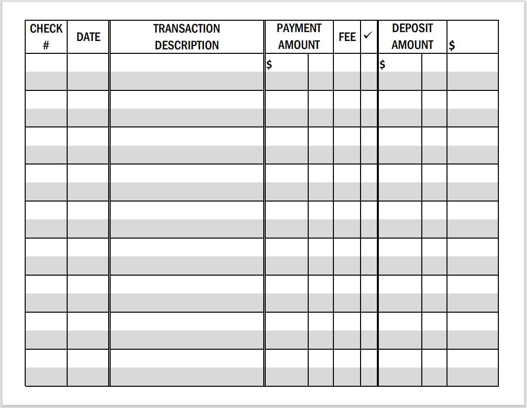 Printable Large Print Checkbook Register Landscape Format PDF File Etsy