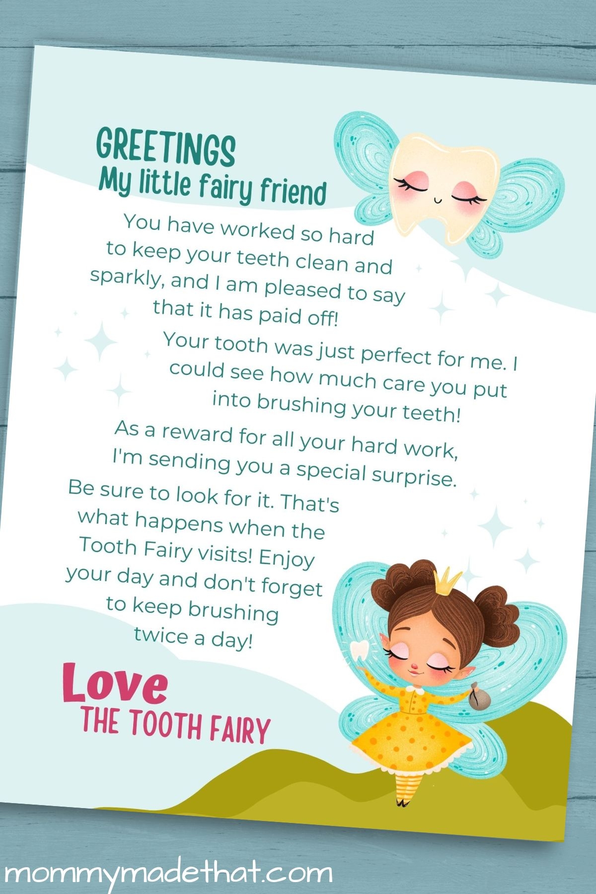 free printable tooth fairy letter