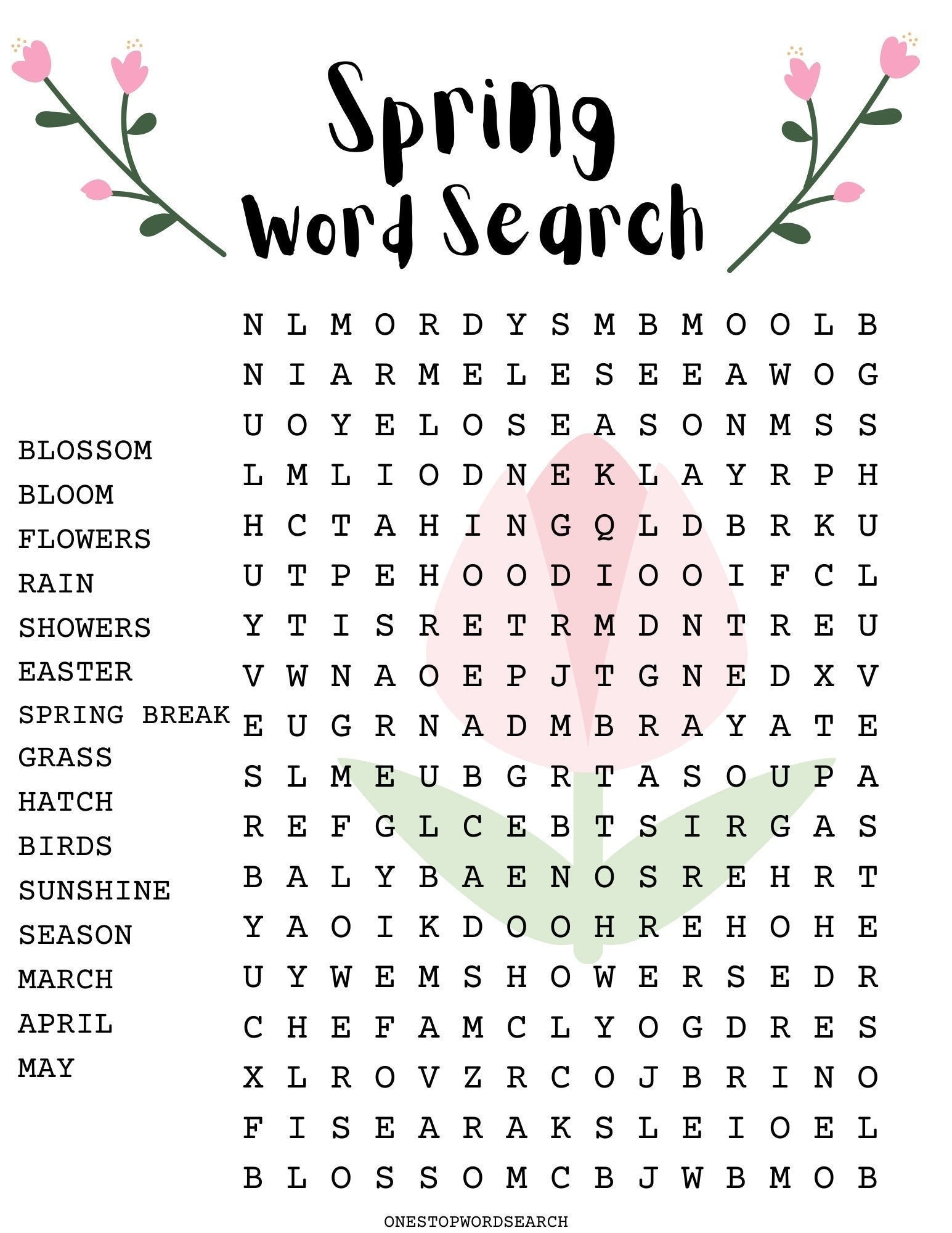 spring word search free printable