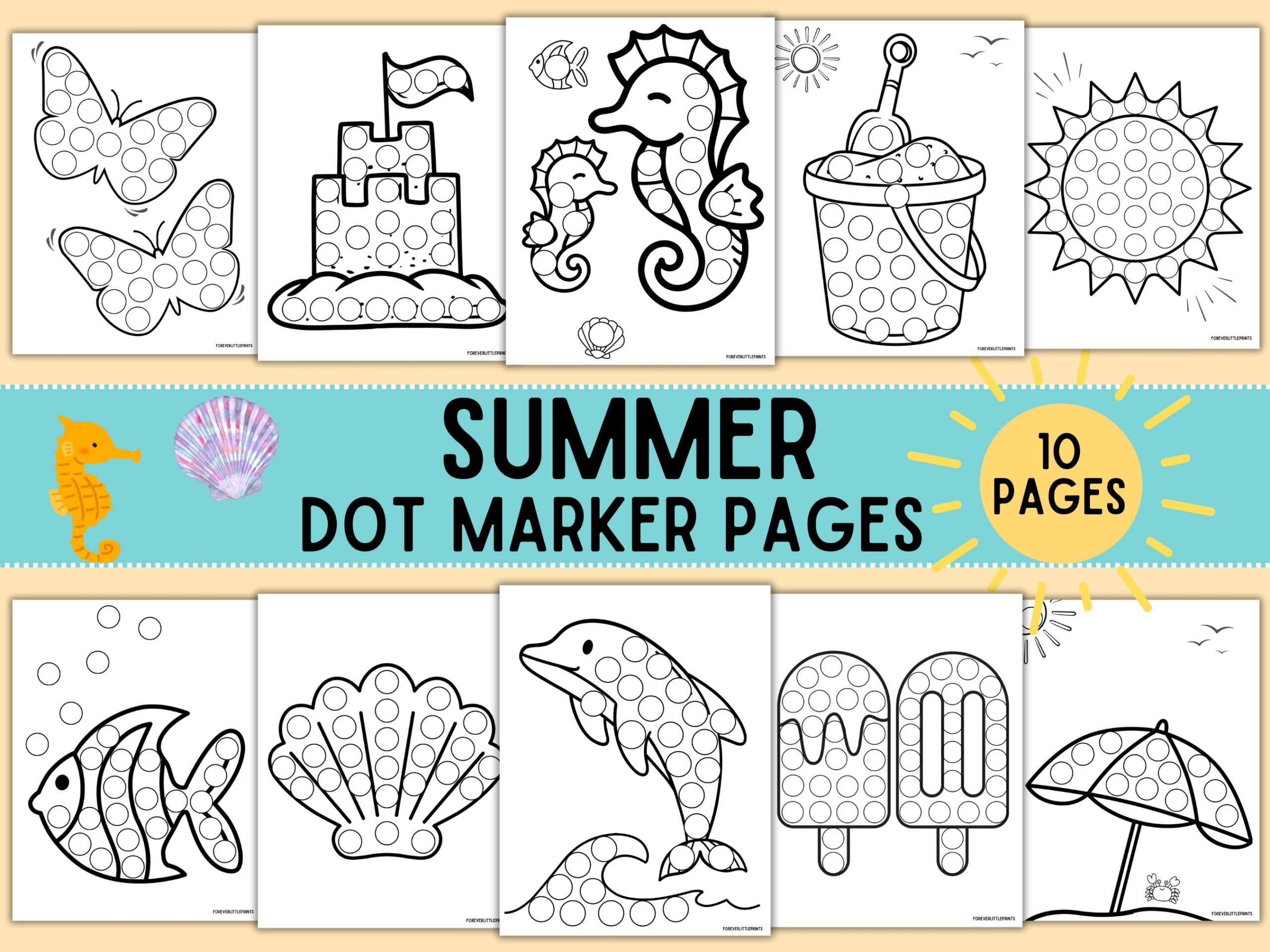 Summer Dot Marker Printable Pack Fun Preschool Daycare Activity Pages Beach Coloring Sheets Dots Art Markers Etsy