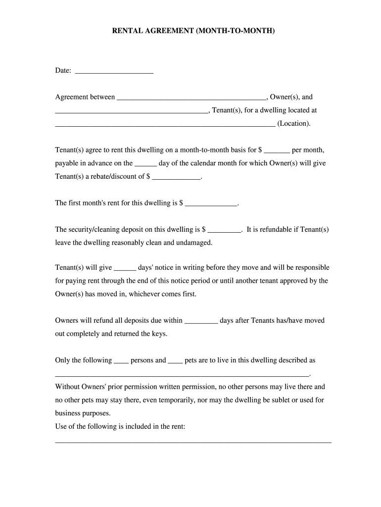 Tenant Month To Month Lease Blank Fill Online Printable Fillable Blank PdfFiller