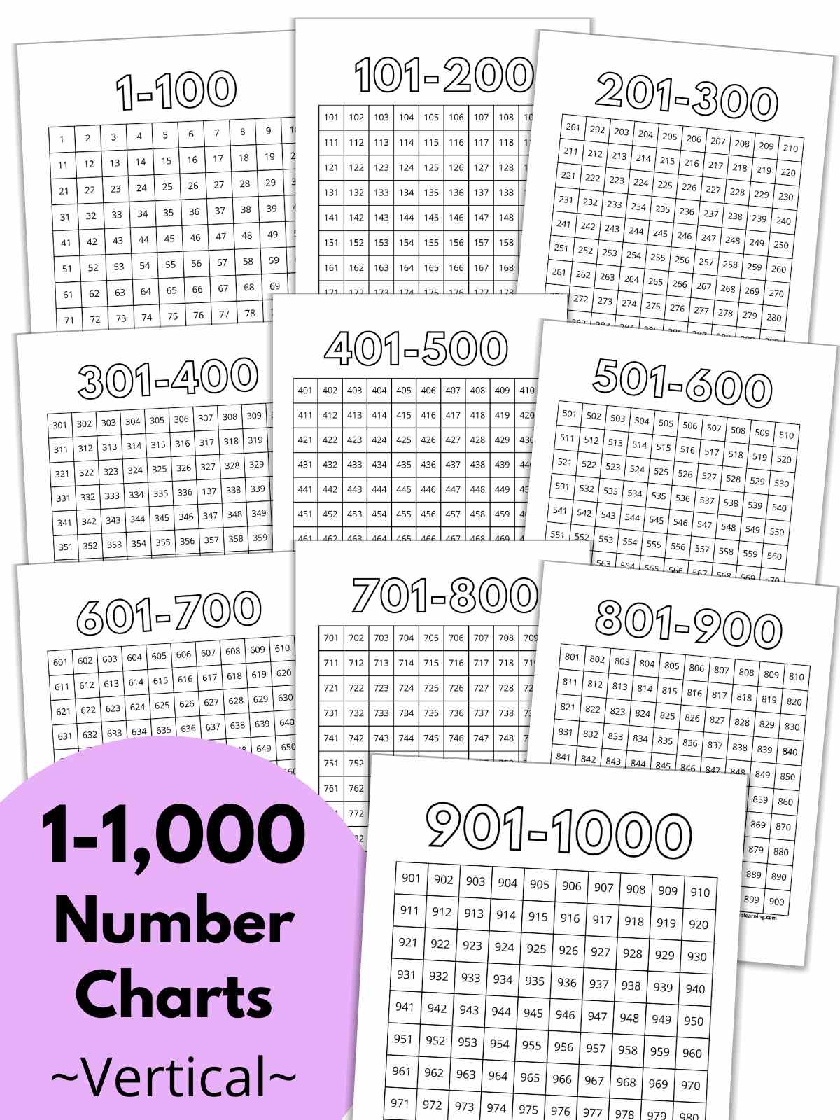 printable 1 1000 number chart