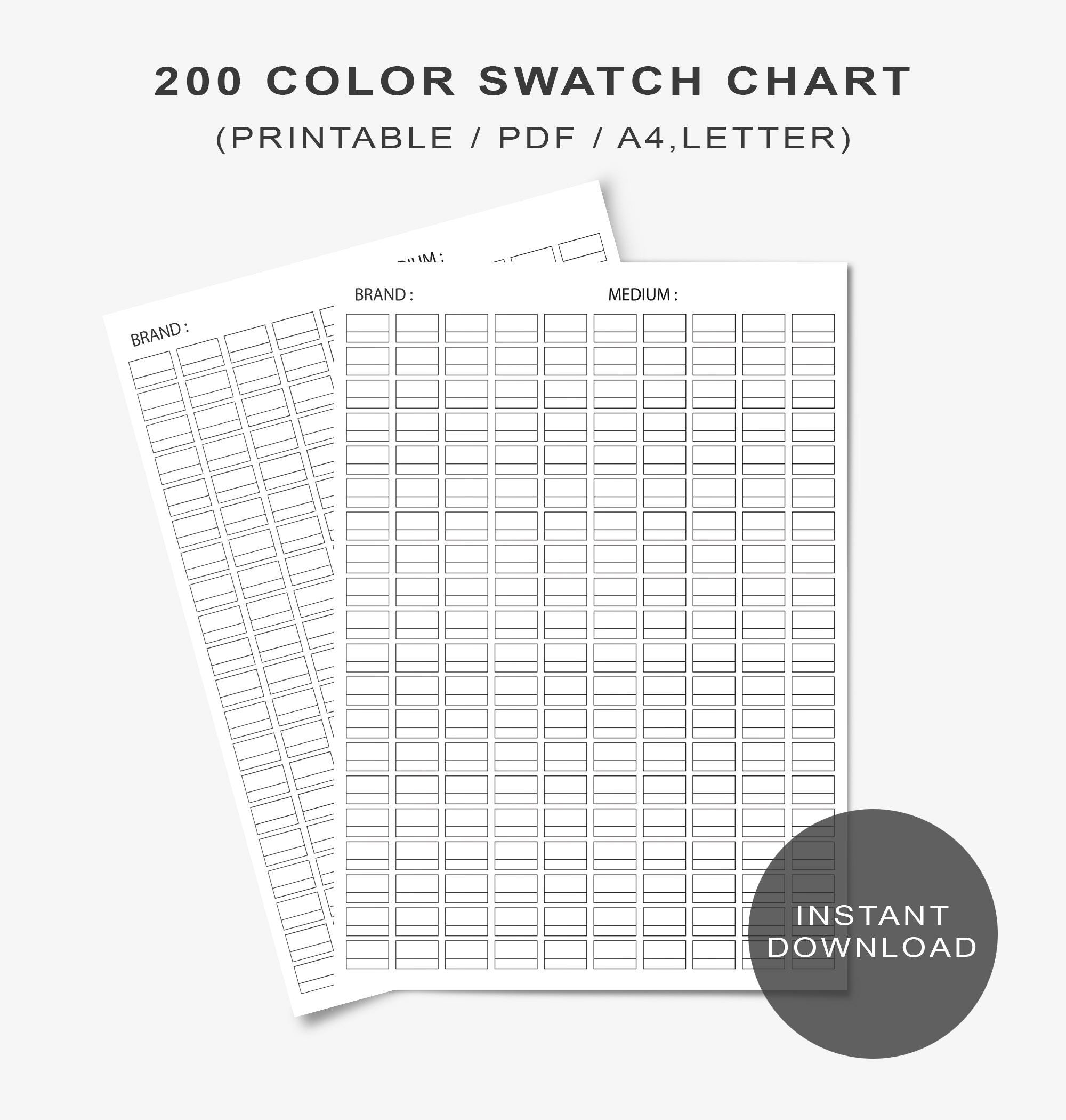 200 Color Swatch Chart Printable PDF Color Swatch Template For 200 Colors Alcohol Markers Color Pencils Gel Pens Watercolor Pastel Etsy
