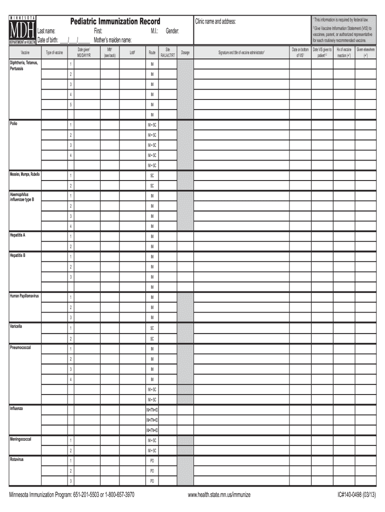printable immunization chart