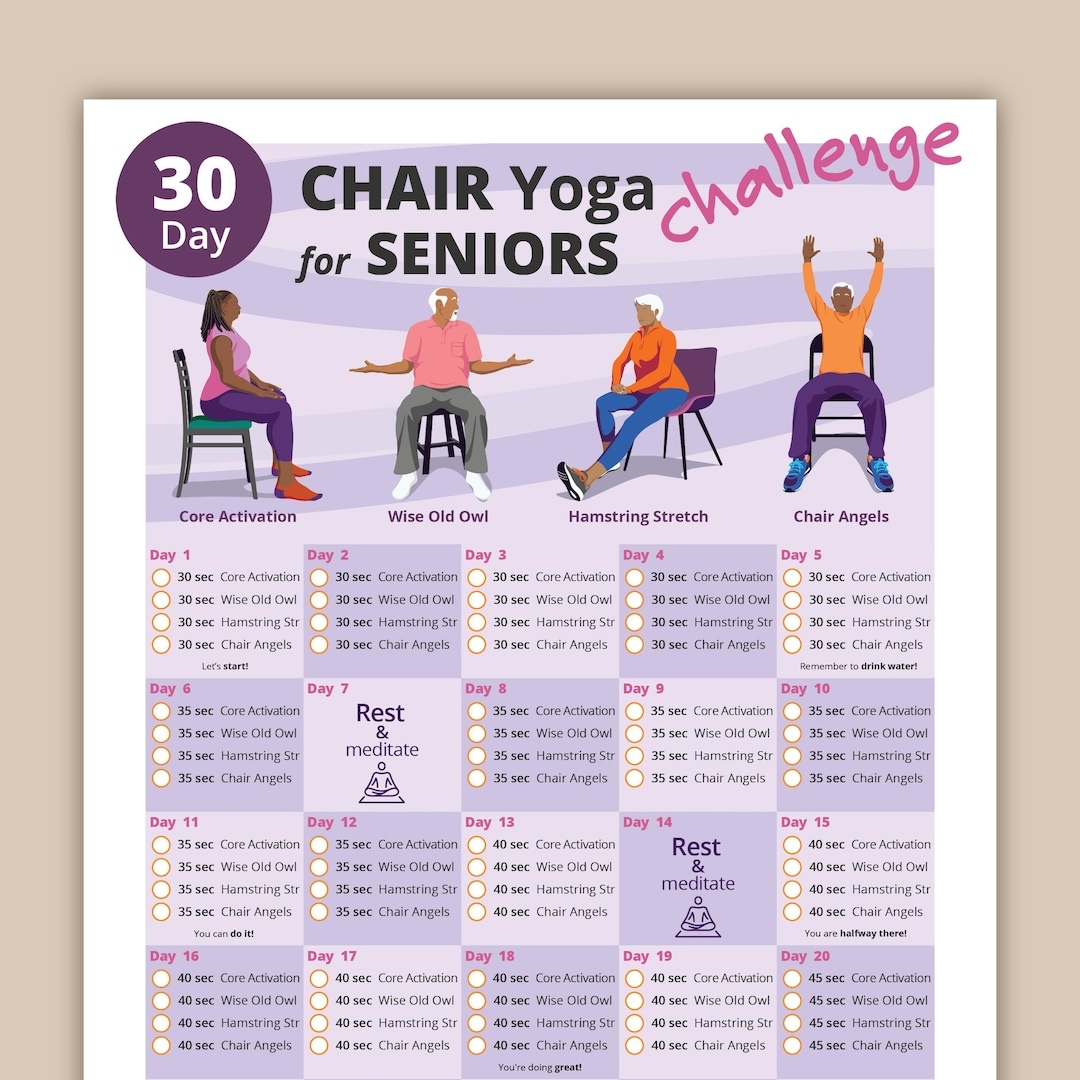 30 Day Chair Yoga For Seniors Challenge Chair Exercise Guide I Printable Chair Workout PDF Senior Home Workout Plan Instant Download Etsy