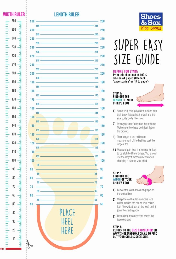 printable kids shoe size chart