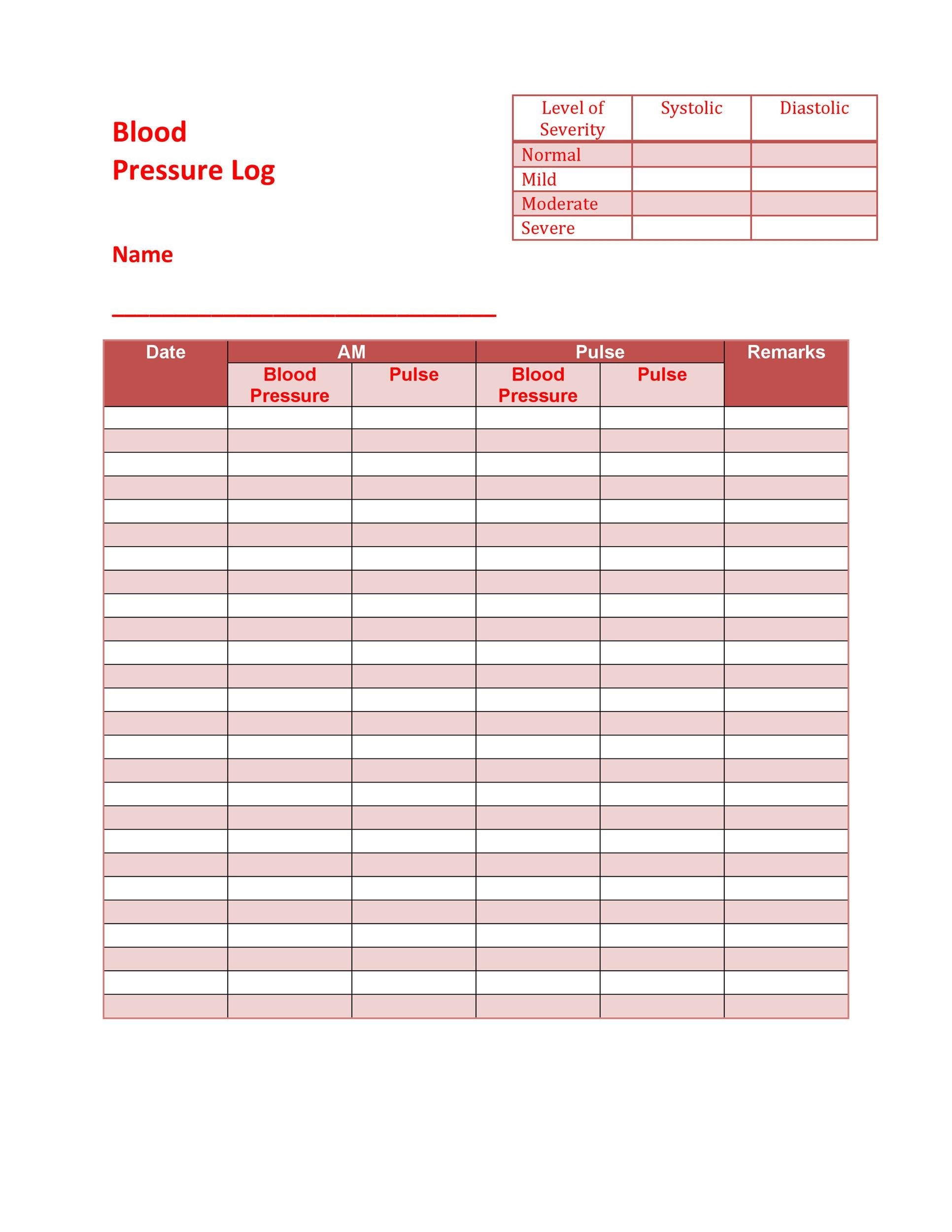 blood pressure chart printable