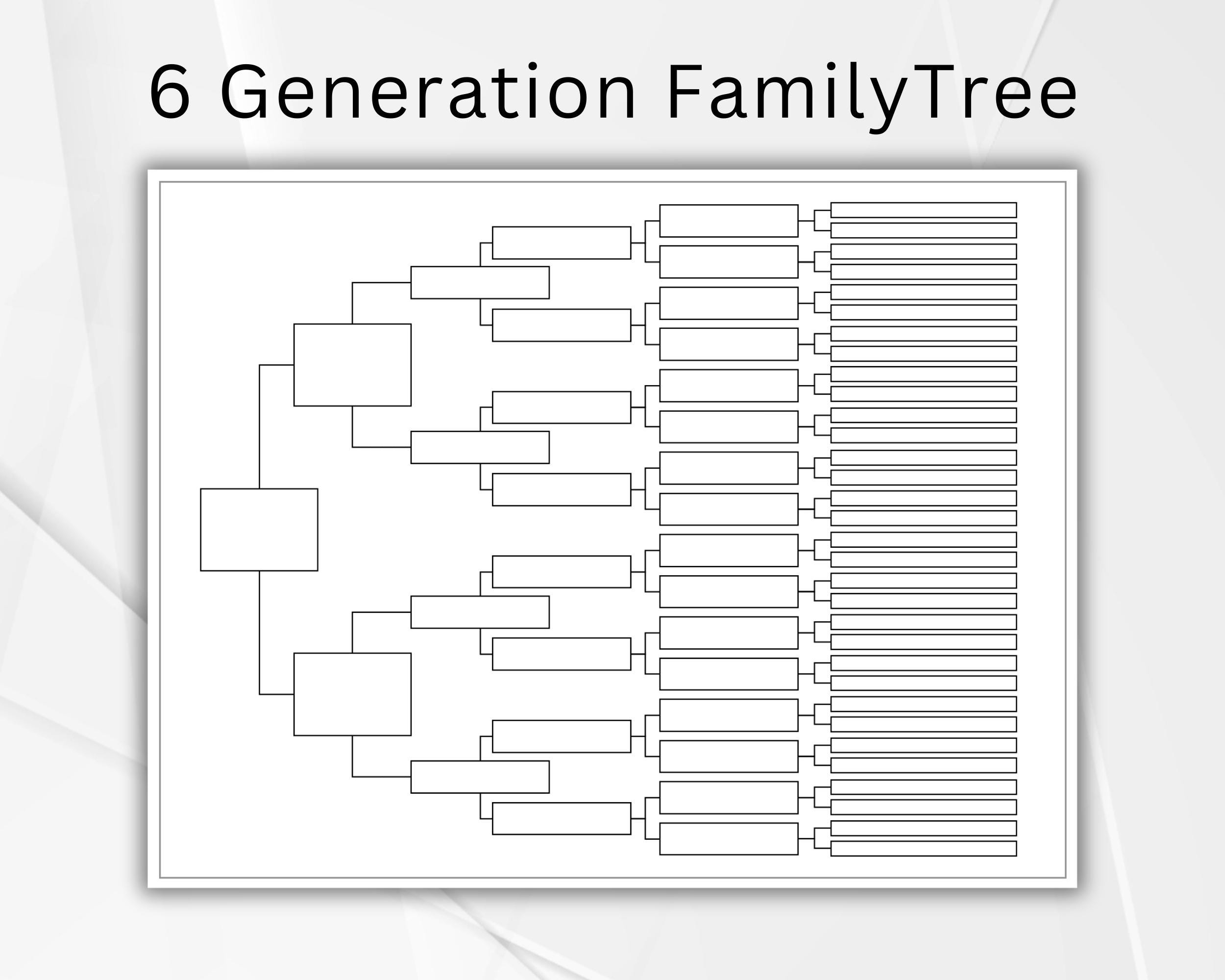 6 Generations Family Tree Chart Genealogy Pedigree Template Printable Ancestry Tree Family History Chart Instant Download PDF Etsy