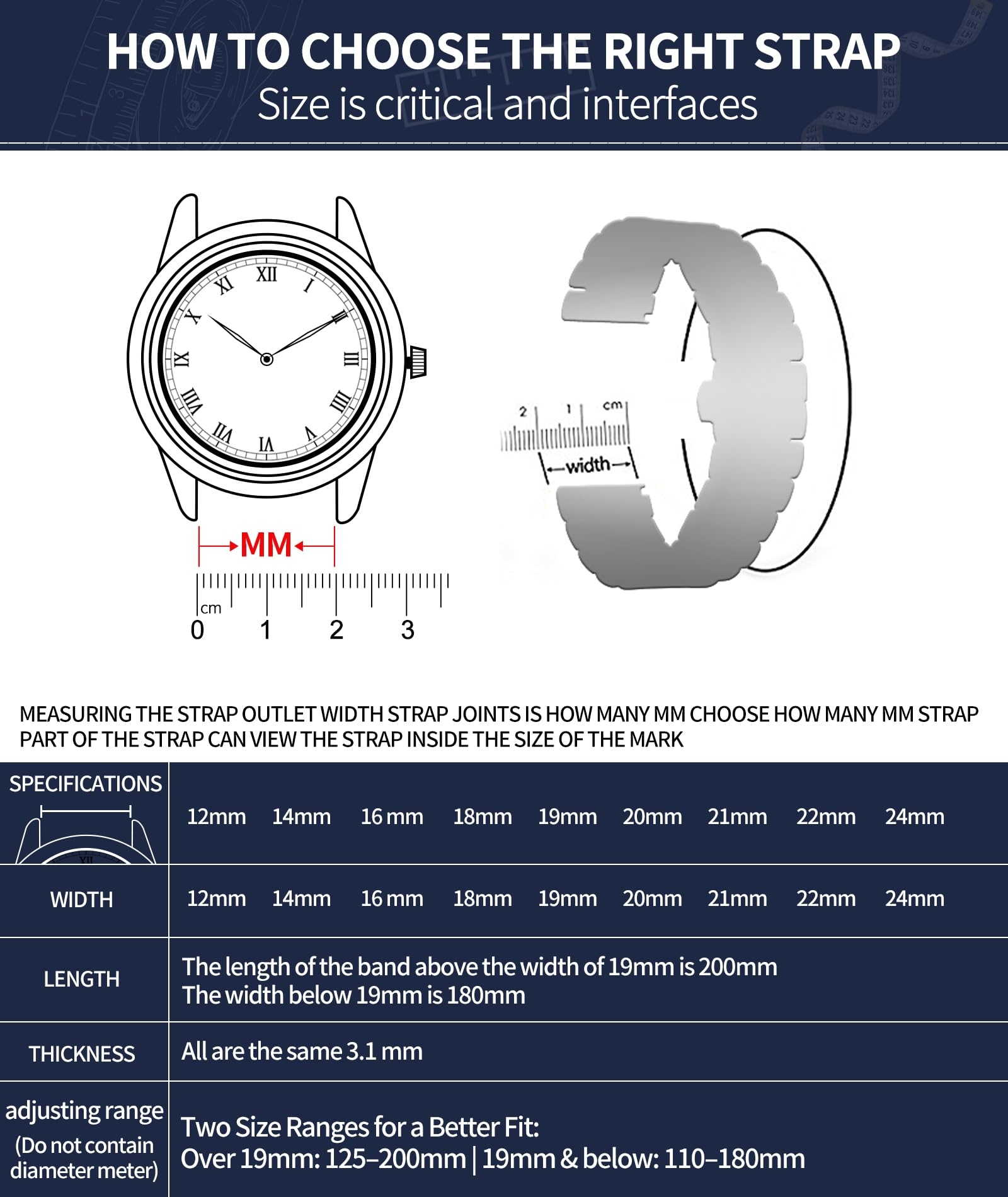 printable watch band size chart