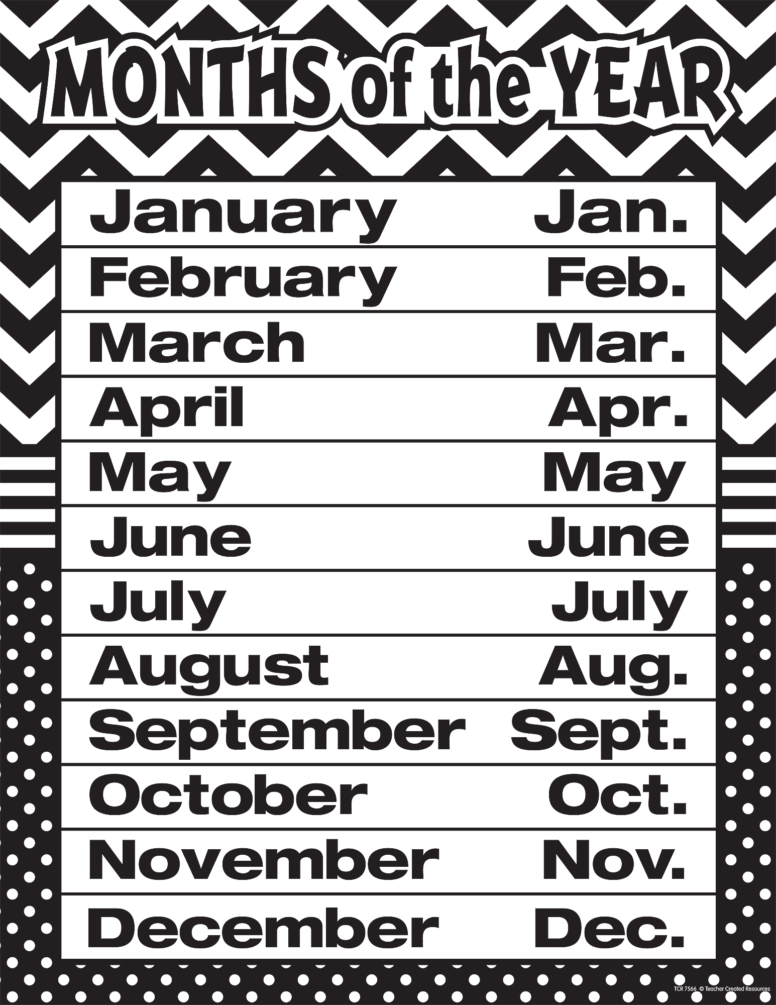 Black White Chevrons And Dots Months Of The Year Chart TCR7566 Teacher Created Resources