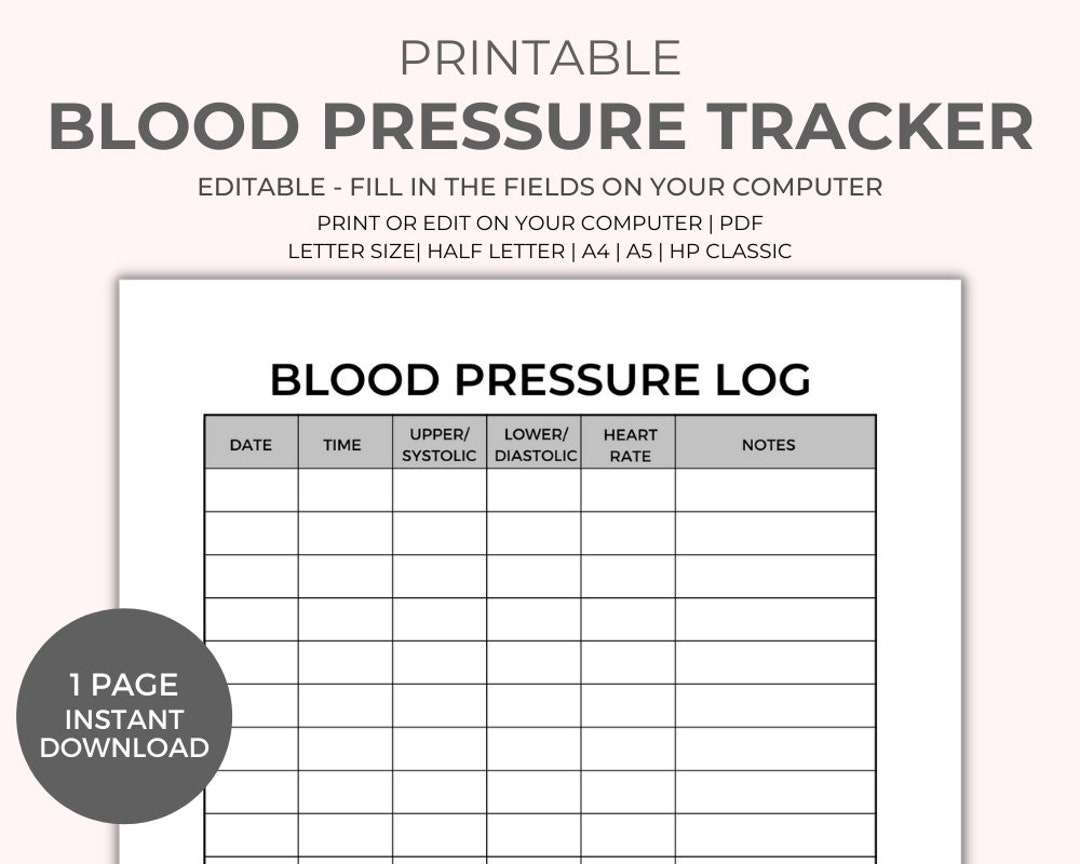 Blood Pressure Chart Printable Instant Download Medical Tracker Editable Blood Pressure Tracker BP Tracker Blood Pressure Log Etsy Norway