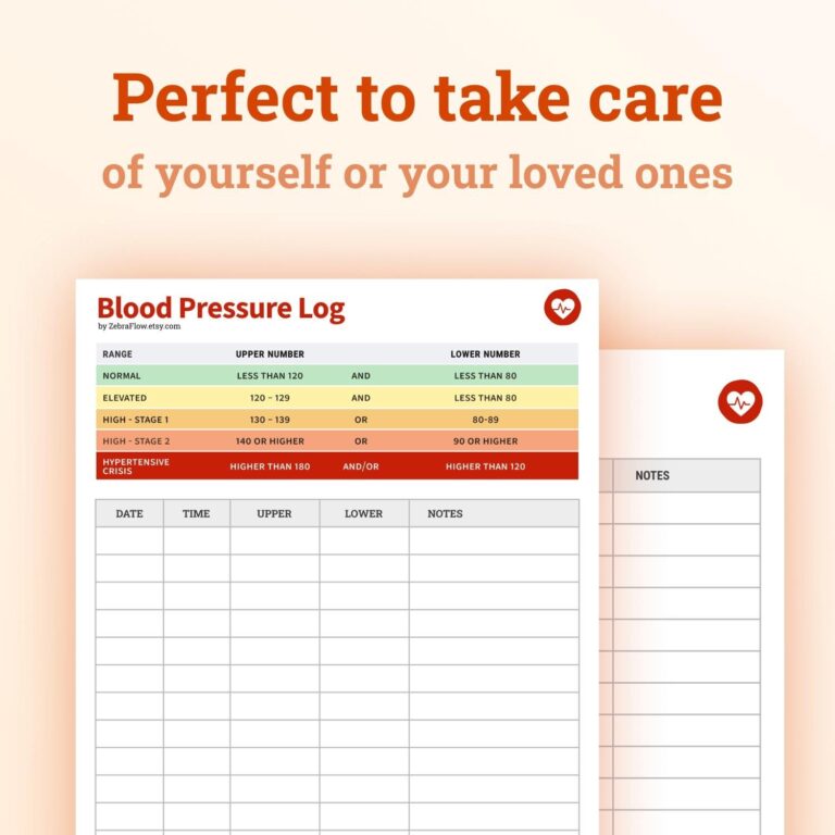Blood Pressure Log Digital Download Medical Tracker Record Printable PDF Heart Health US Letter Etsy