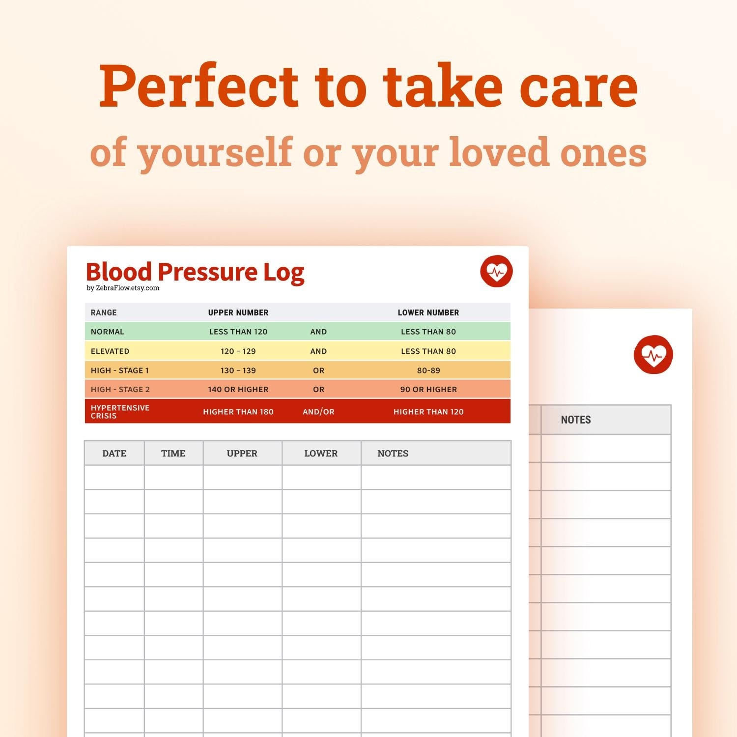 Blood Pressure Log Digital Download Medical Tracker Record Printable PDF Heart Health US Letter Etsy