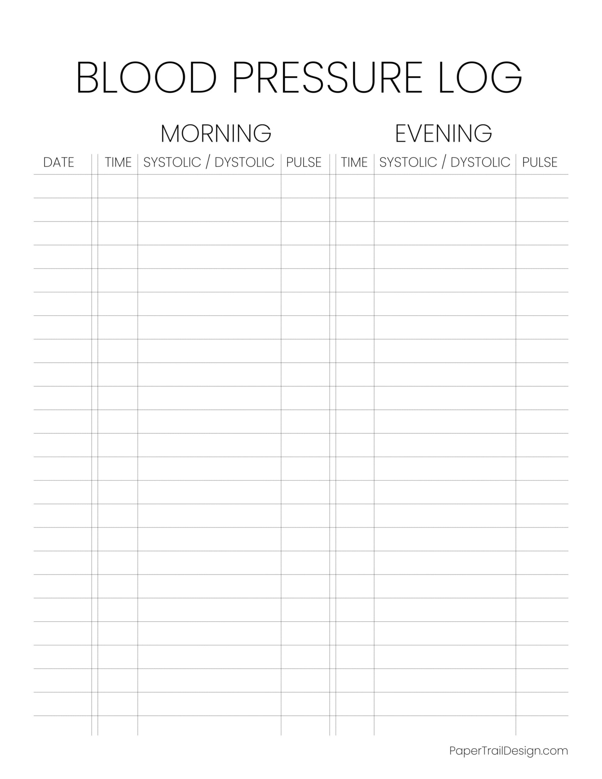 Blood Pressure Log Sheet Paper Trail Design