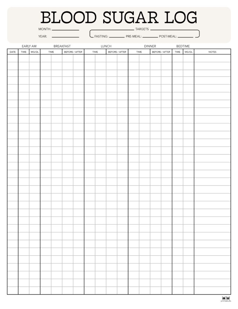 free printable blood sugar charts