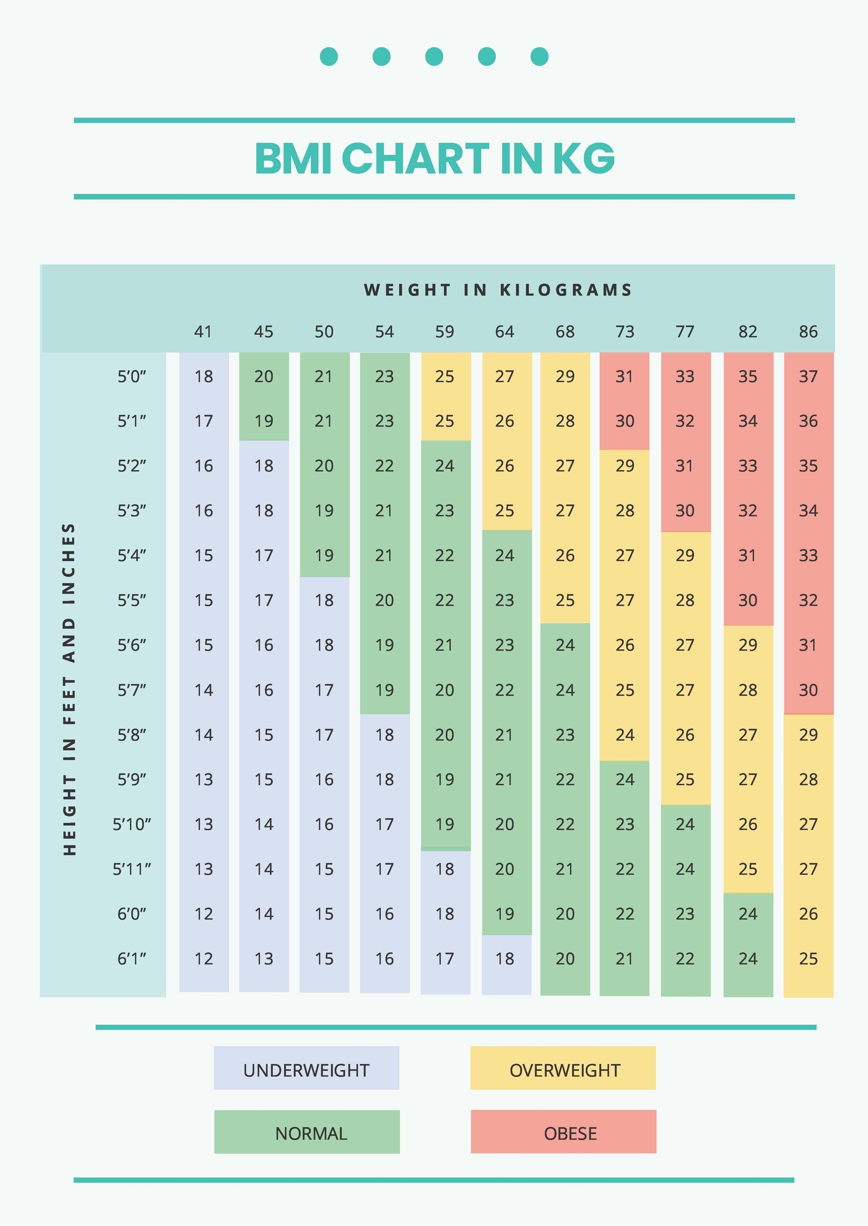 printable body mass index chart