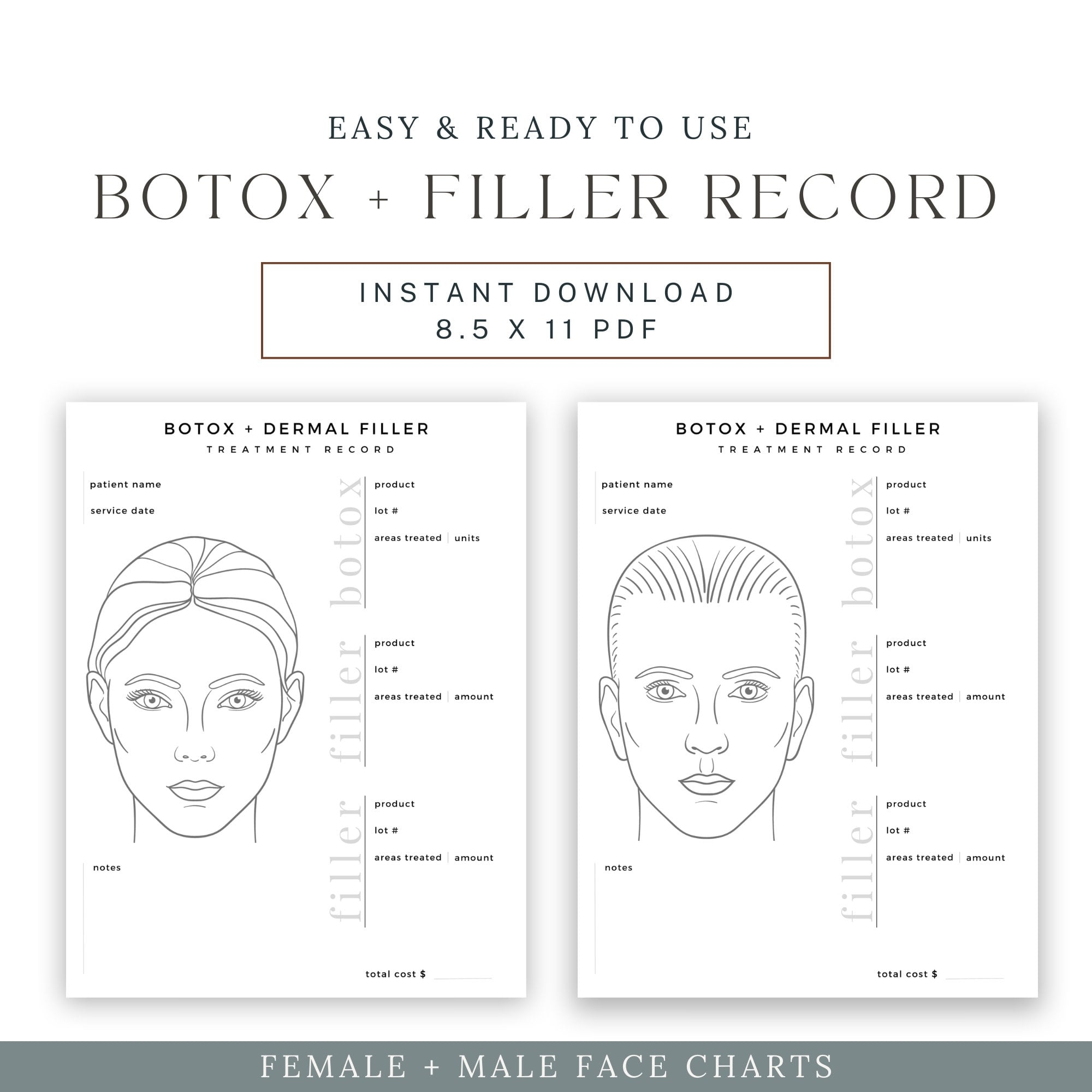 BOTOX Dermal Filler Treatment Record Patient Record BOTOX Dermal Filler Nurse Injector Injectables Form Instant Digital Download Etsy
