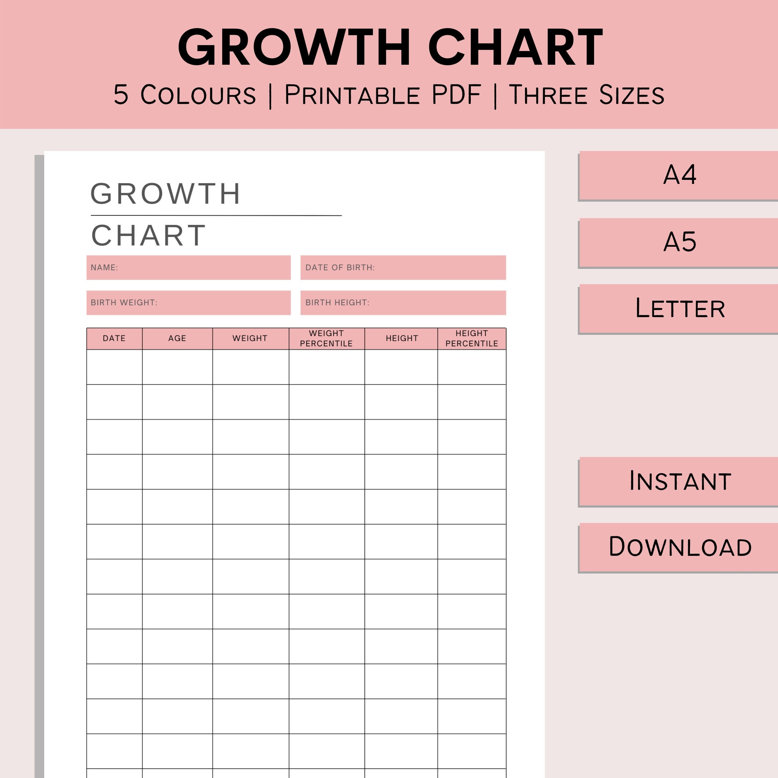 Childs Growth Chart Printable Height And Weight Tracker Kids Size Table Growth Tracker Height Log PDF A4 A5 Letter Etsy Denmark