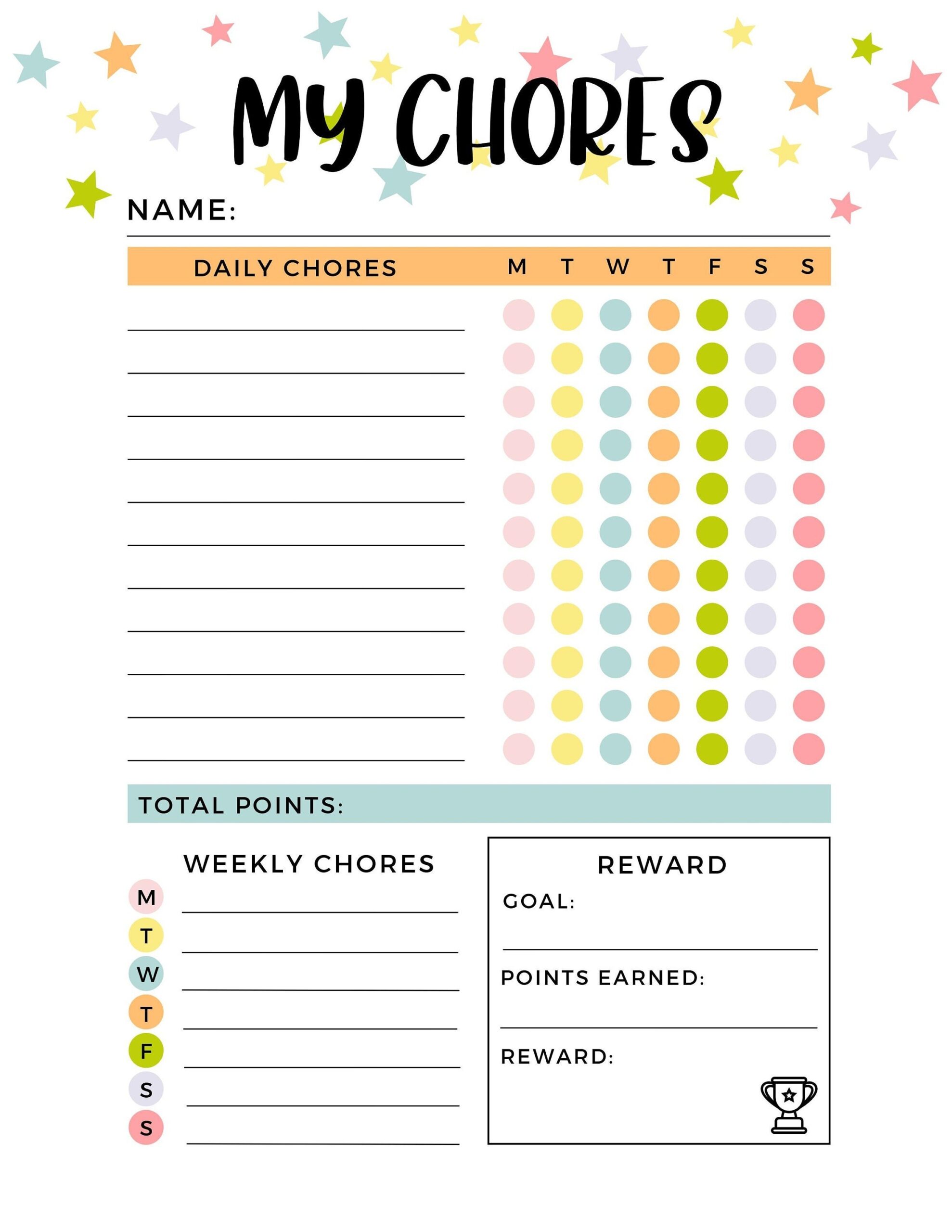 printable chore charts