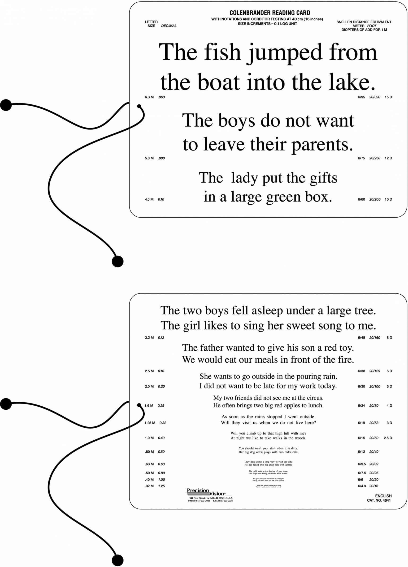 Colenbrander Reading Card Near Vision Standard Contrast Precision Vision