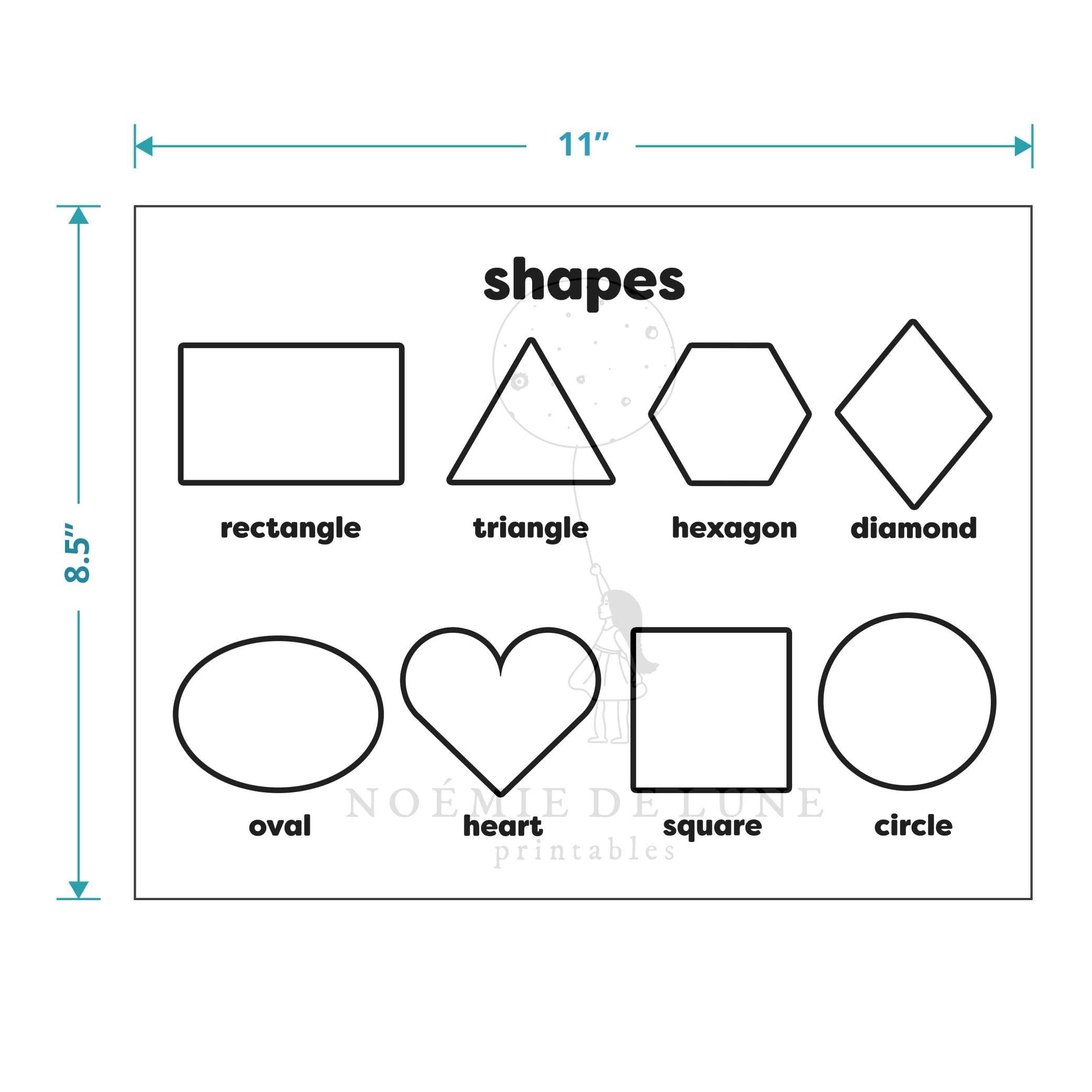 Coloring Shapes Chart Printable 8 5x11 Horizontal Learning Sheet Simple Minimal Instant Download Etsy