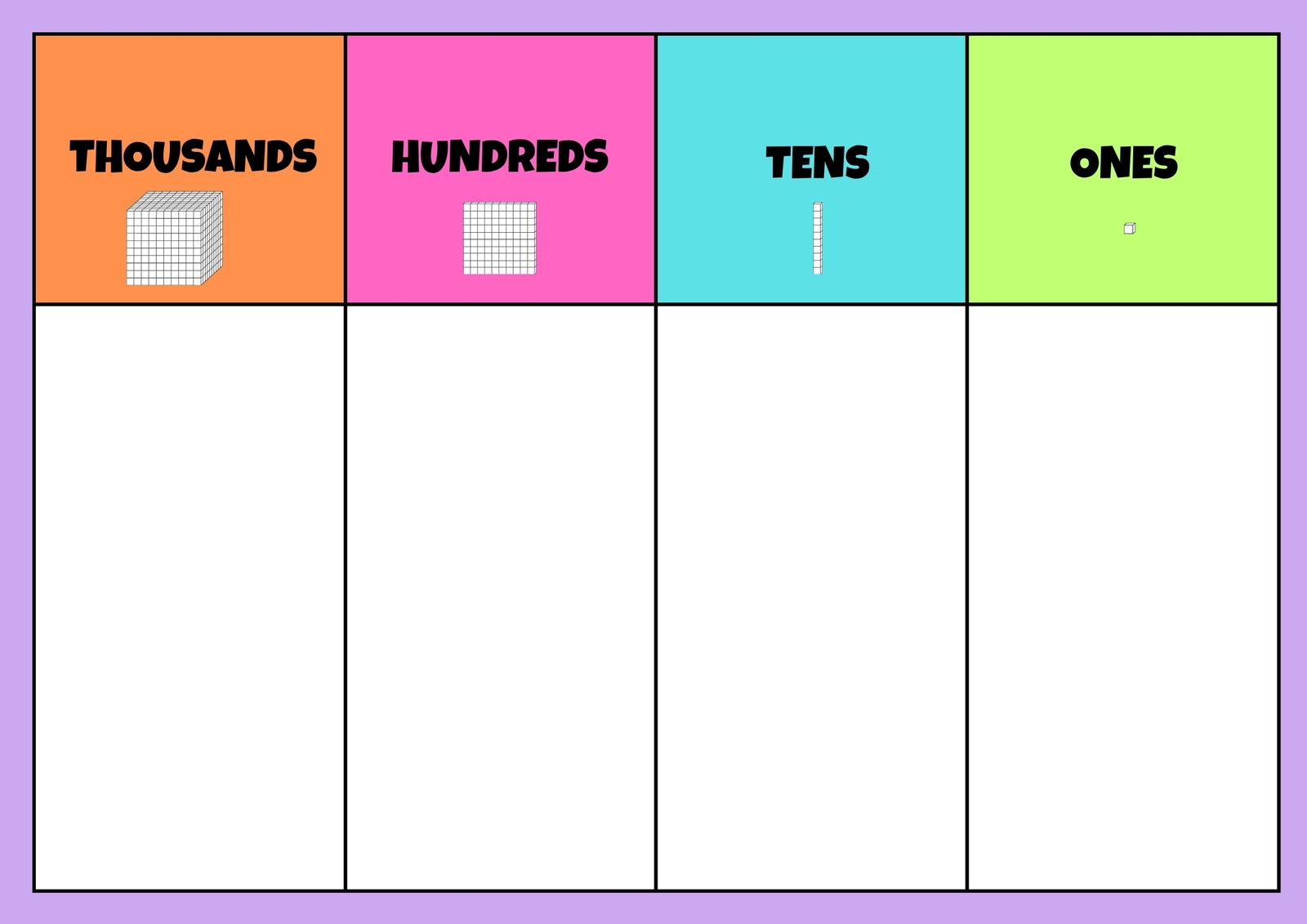 place value chart blank printable