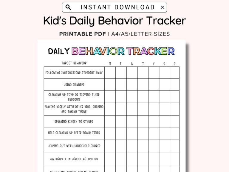 Daily Behavior Chart For Kids Printable Good Behavior Tracking Children Behavior Chart Home Classroom Kid s Chore Checklist A4 A5 PDF Etsy Finland