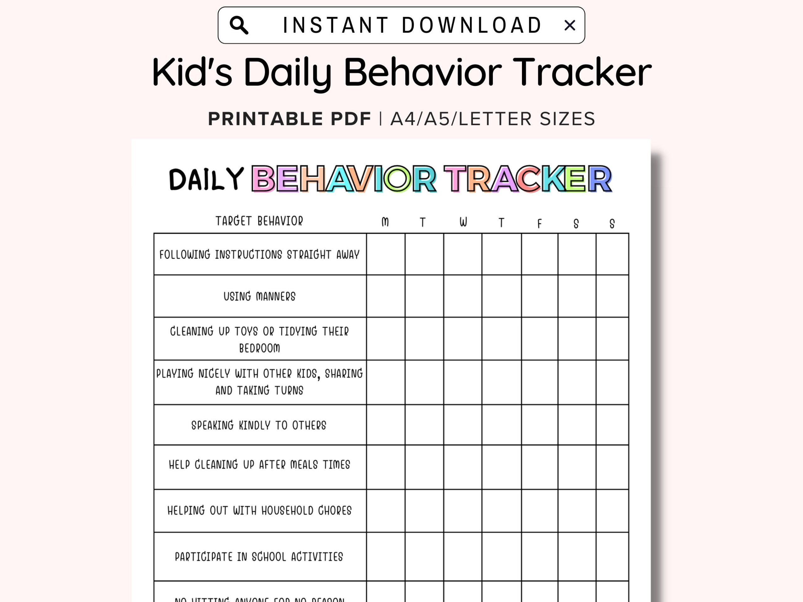 Daily Behavior Chart For Kids Printable Good Behavior Tracking Children Behavior Chart Home Classroom Kid s Chore Checklist A4 A5 PDF Etsy Finland